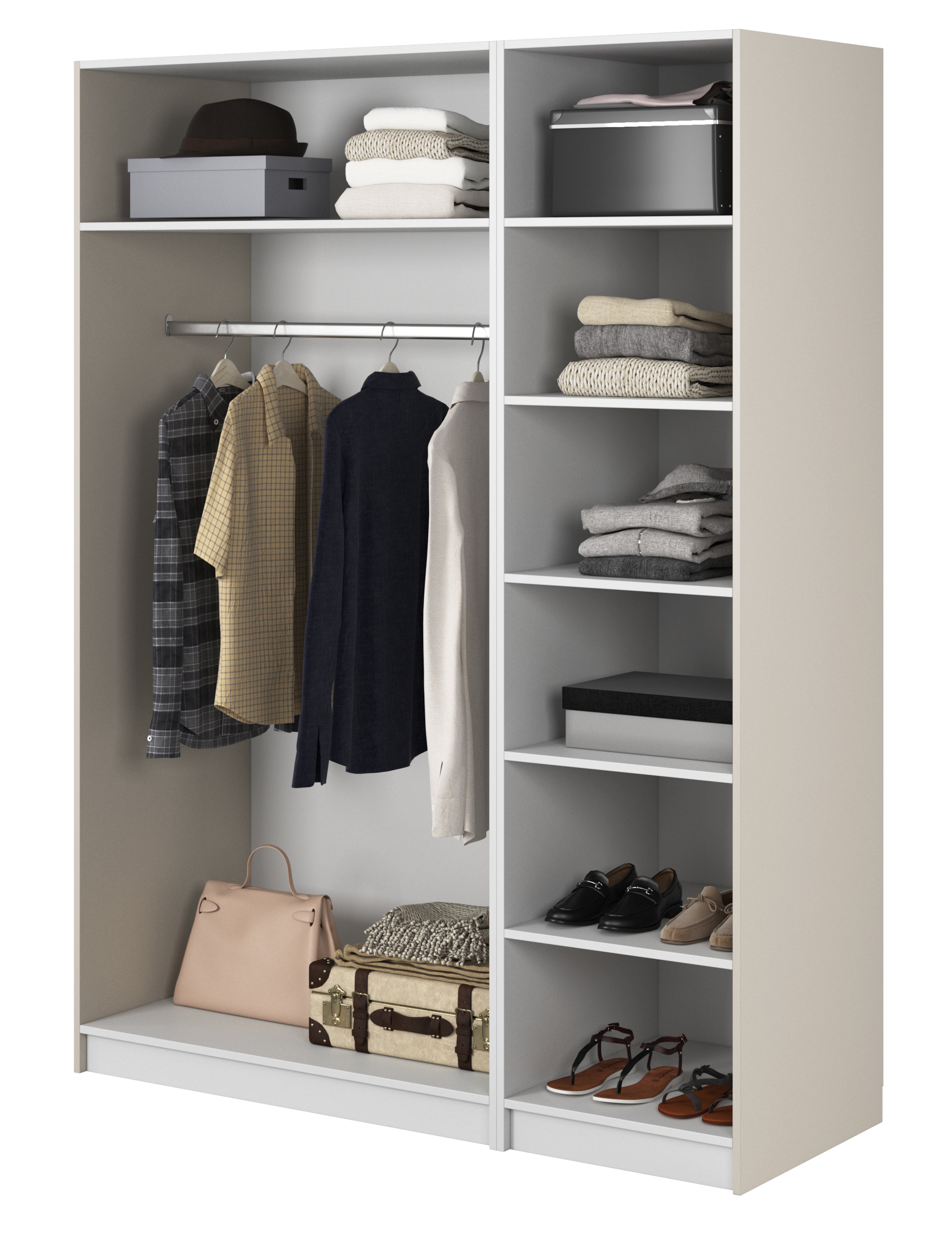 Szafa trzydrzwiowa Frame z długim drążkiem i siedmioma półkami 150 cm Szary beż
