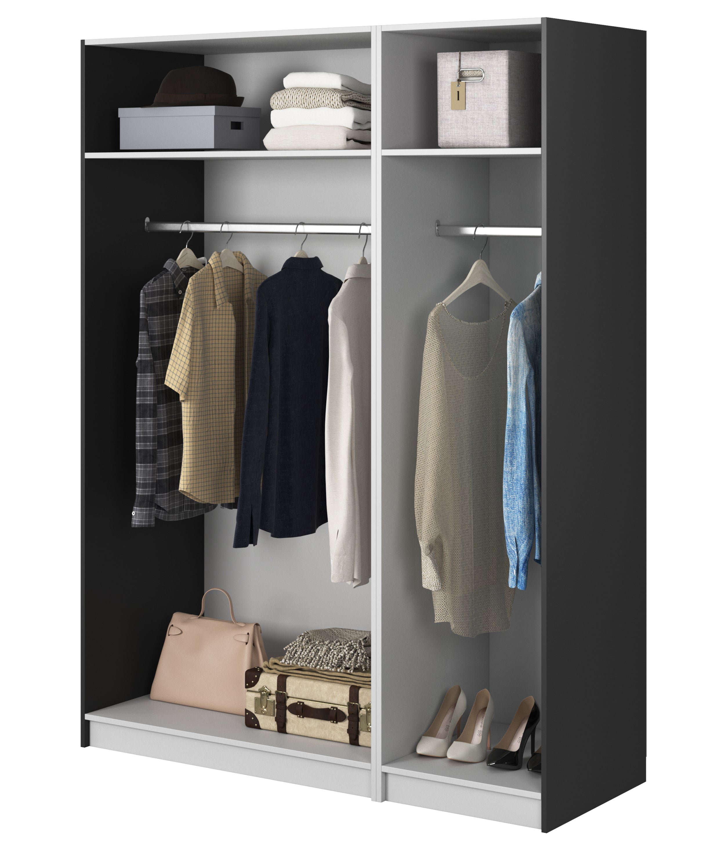 Szafa trzydrzwiowa Frame z dwoma drążkami 150 cm Czarna