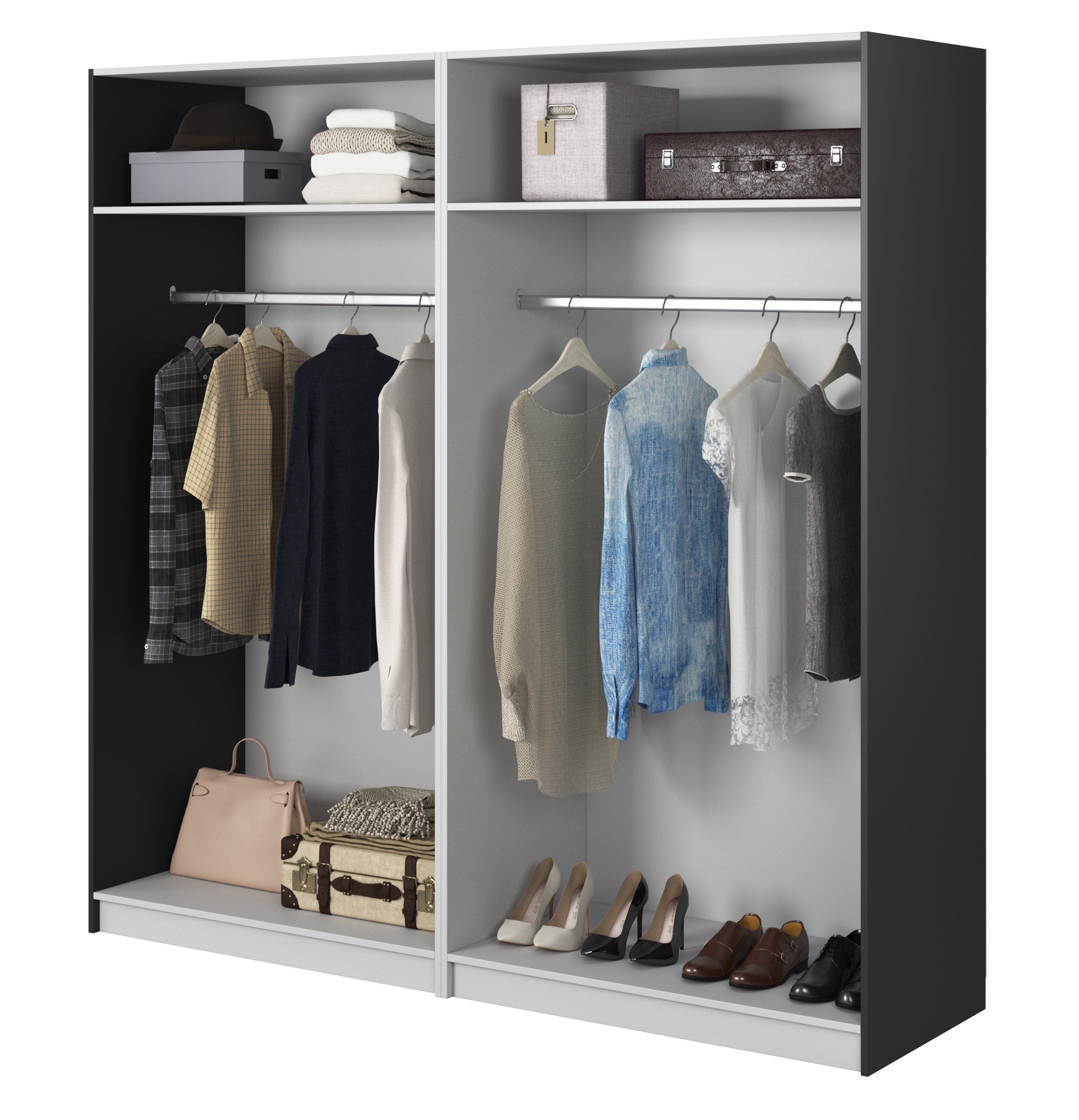 Szafa czterodrzwiowa Frame z dwoma drążkami 200 cm Czarna