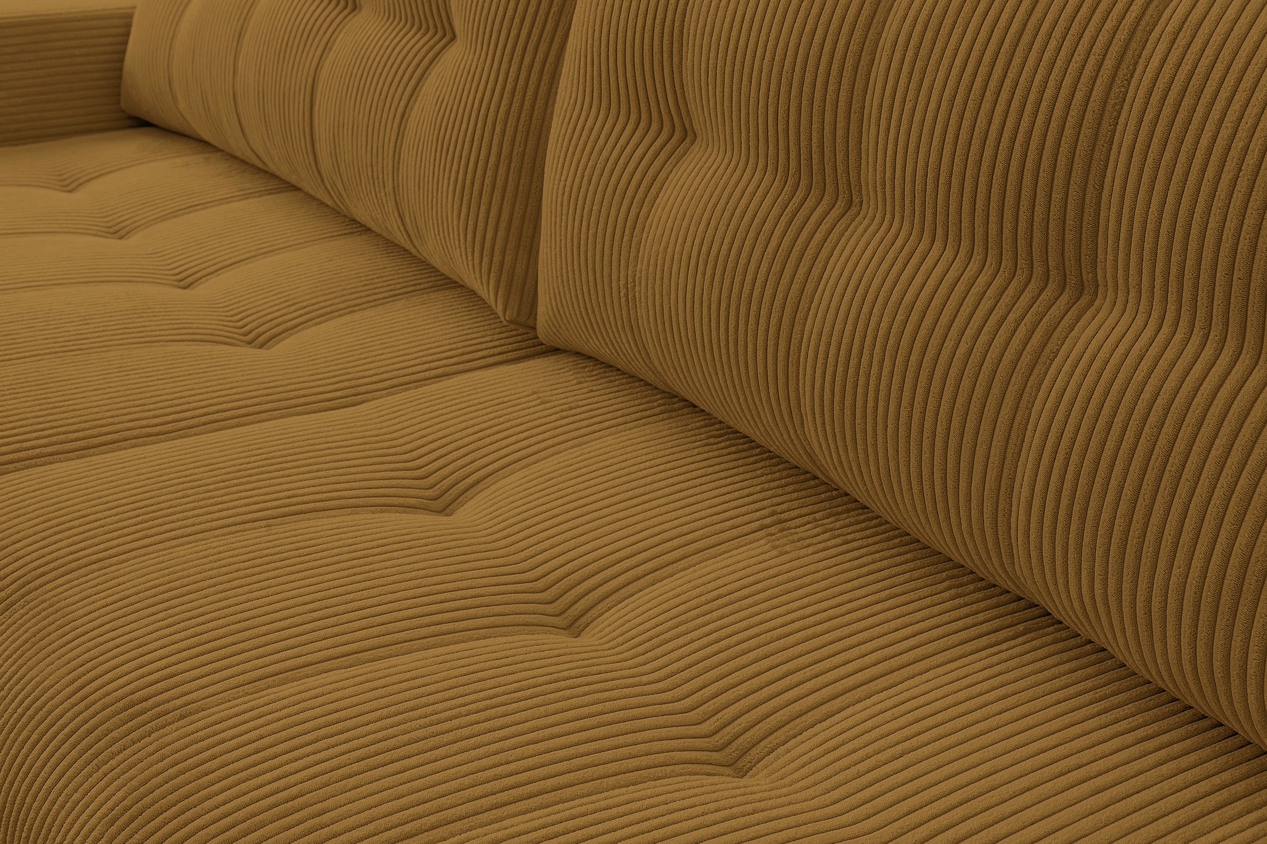 Narożnik z funkcją spania Maillo L-kształtny uniwersalny z pojemnikiem musztardowy sztruks