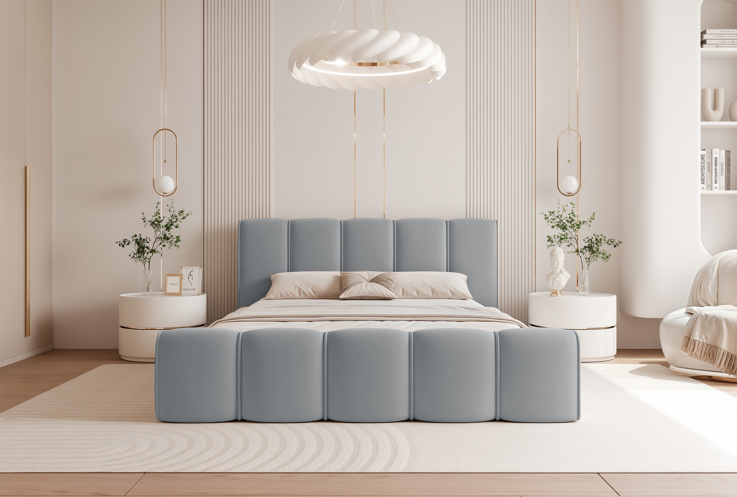 Łóżko tapicerowane 160x200 cm Moenne z pojemnikiem stelaż metalowy szare welur hydrofobowy