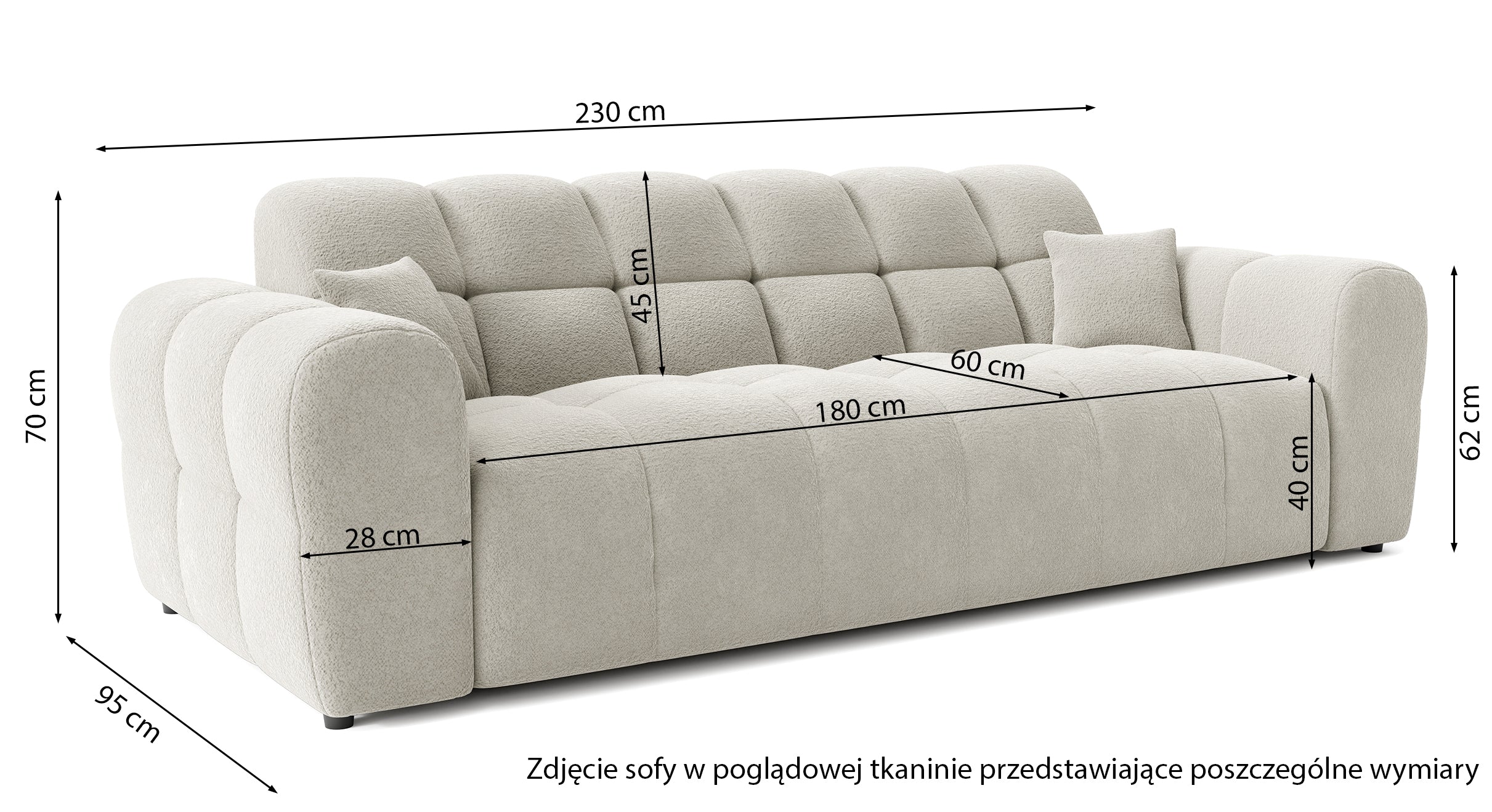 Sofa trzyosobowa Monti szarobeżowa szenil