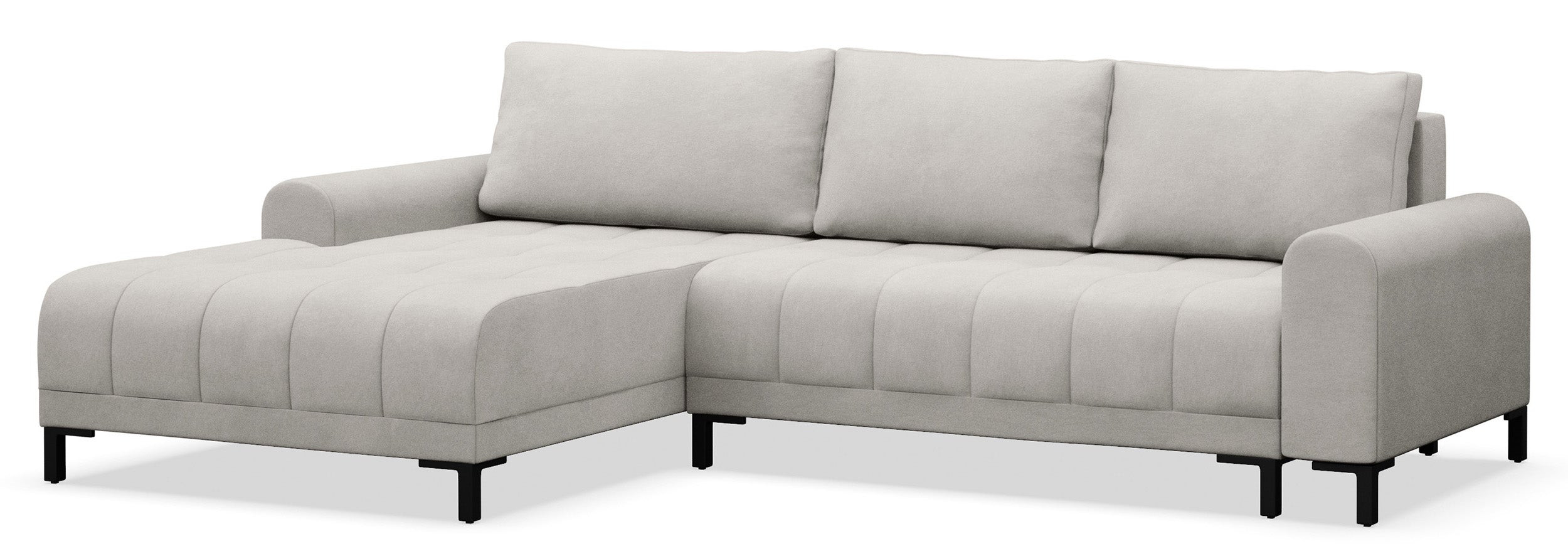 Narożnik z funkcją spania Motilla L-kształtny lewostronny z pojemnikiem szarobeżowy welur hydrofobowy