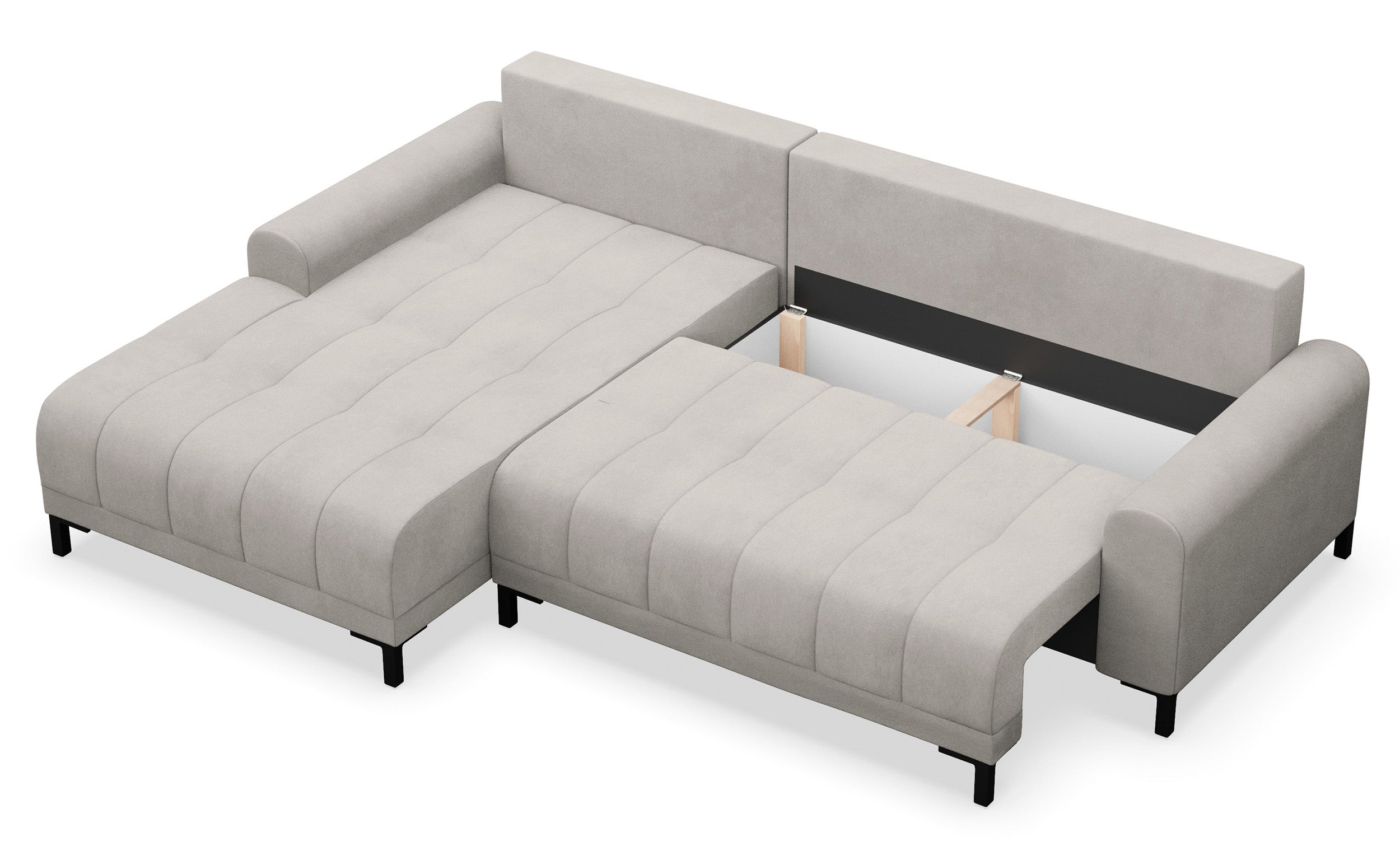 Narożnik z funkcją spania Motilla L-kształtny lewostronny z pojemnikiem szarobeżowy welur hydrofobowy