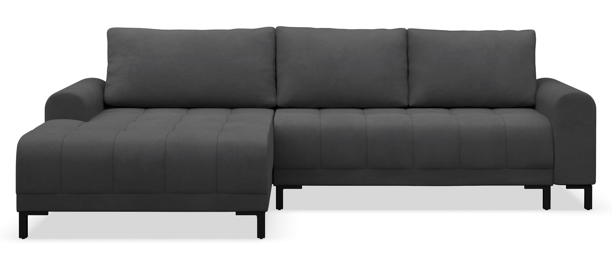 Narożnik z funkcją spania Motilla L-kształtny lewostronny z pojemnikiem ciemnoszary welur hydrofobowy