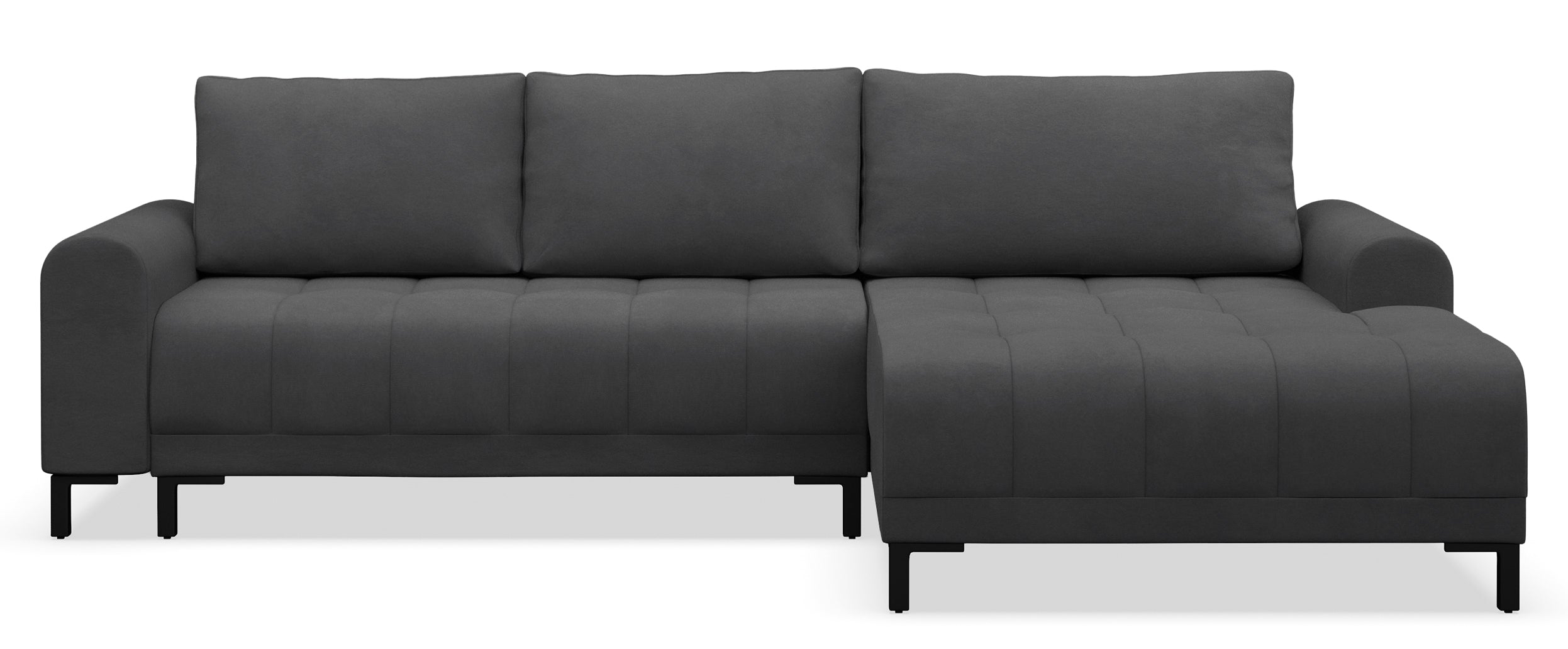 Narożnik z funkcją spania Motilla L-kształtny prawostronny z pojemnikiem ciemnoszary welur hydrofobowy