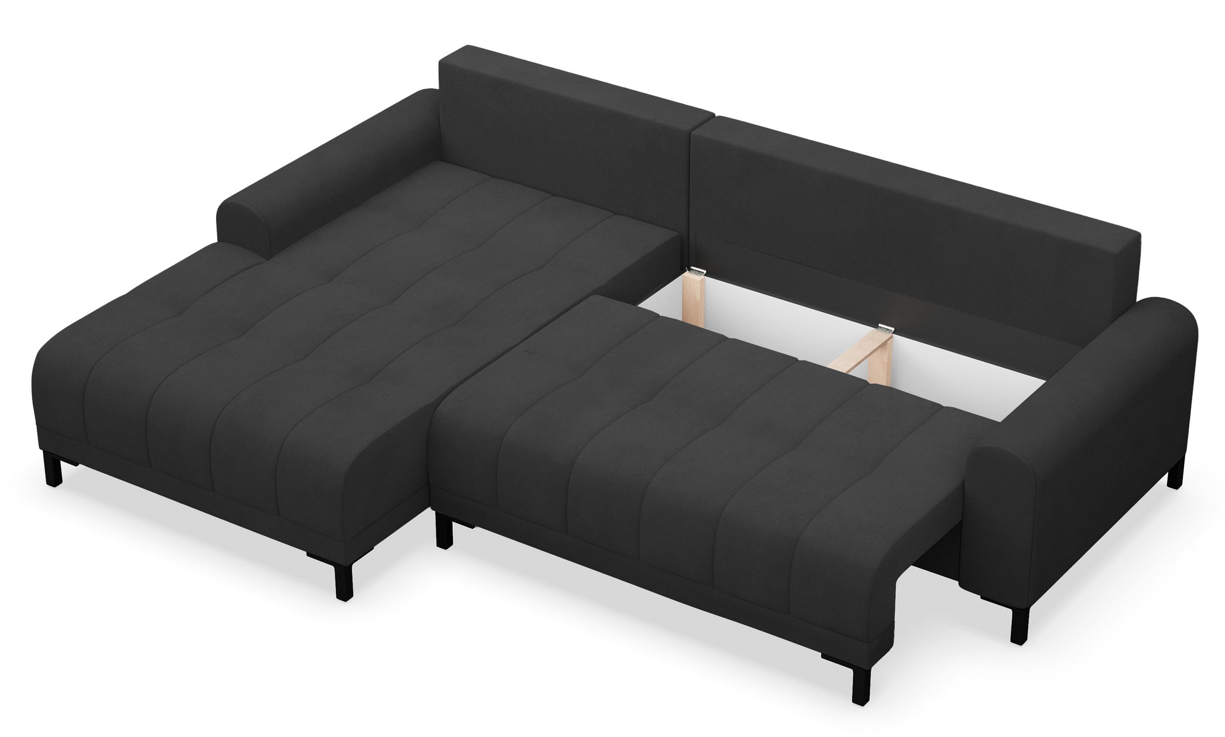 Narożnik z funkcją spania Motilla L-kształtny lewostronny z pojemnikiem ciemnoszary welur hydrofobowy