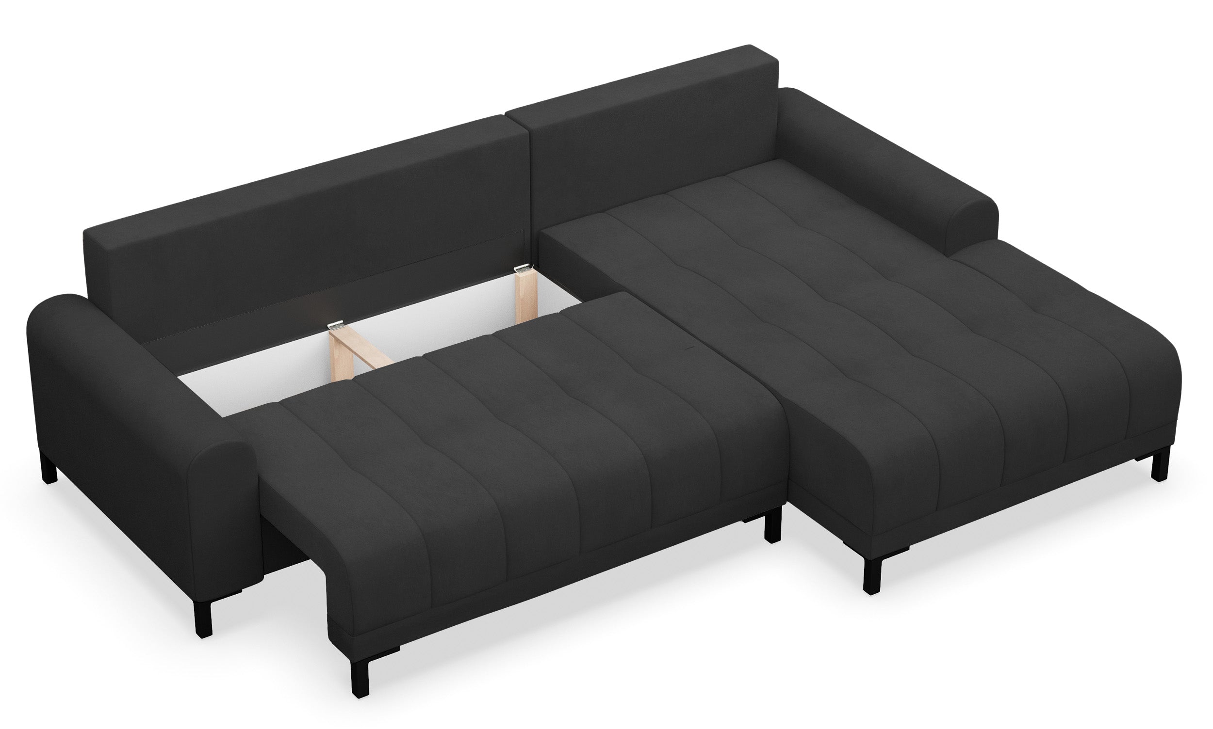 Narożnik z funkcją spania Motilla L-kształtny prawostronny z pojemnikiem ciemnoszary welur hydrofobowy