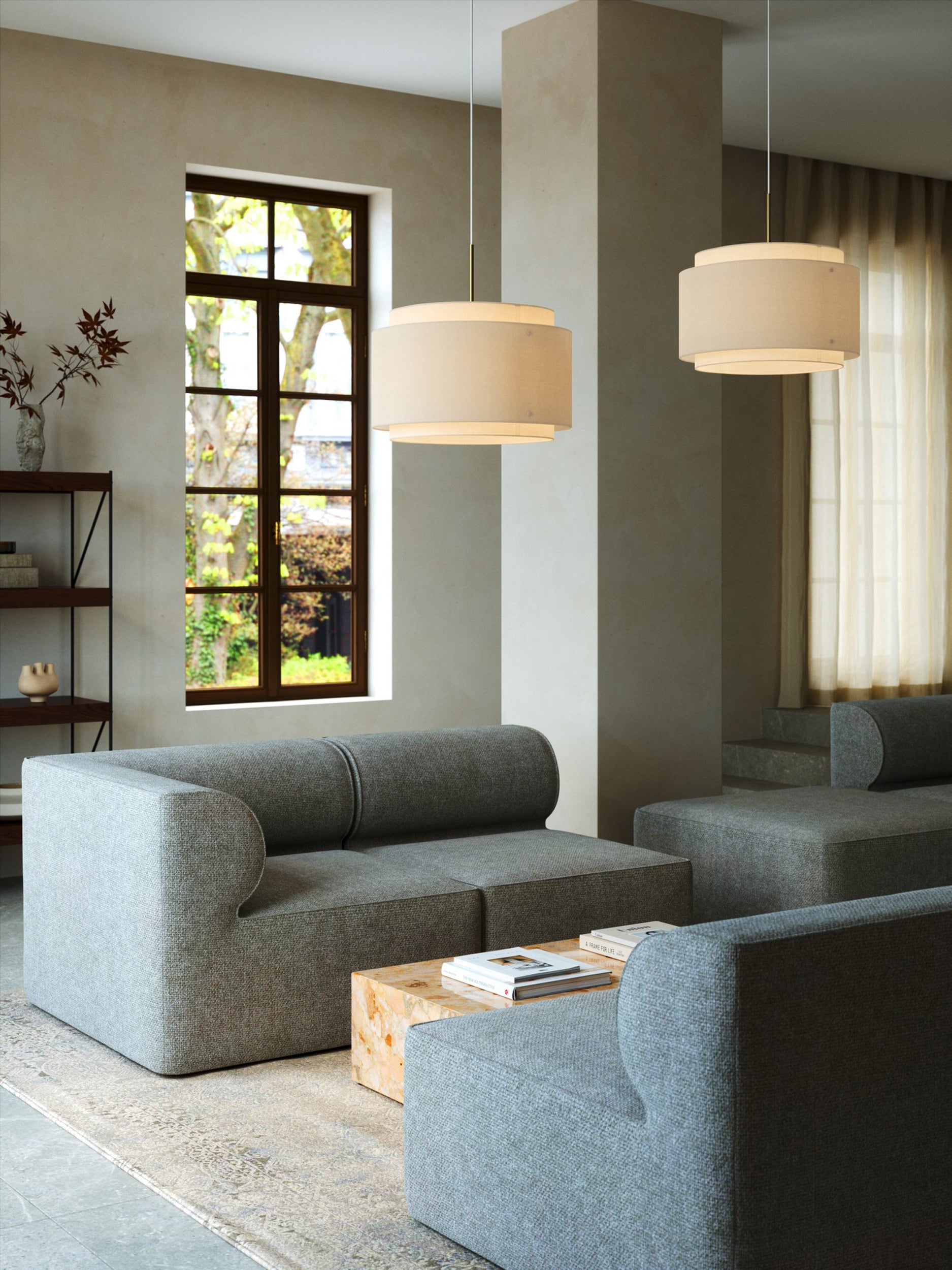 Lampa wisząca Takai z beżowym abażurem