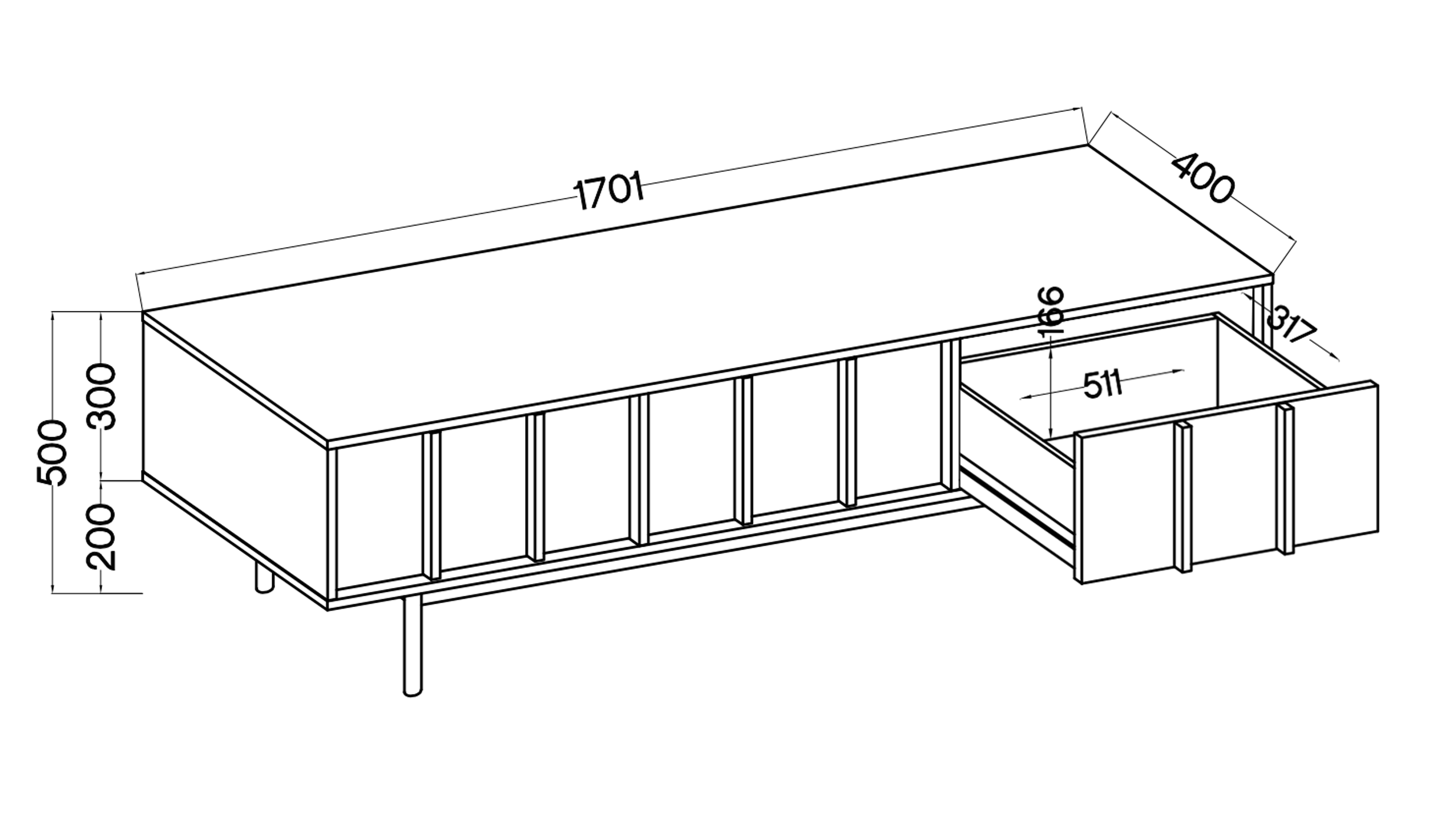 Szafka RTV Neksto z trzema szufladami 170 cm Dąb olejowany