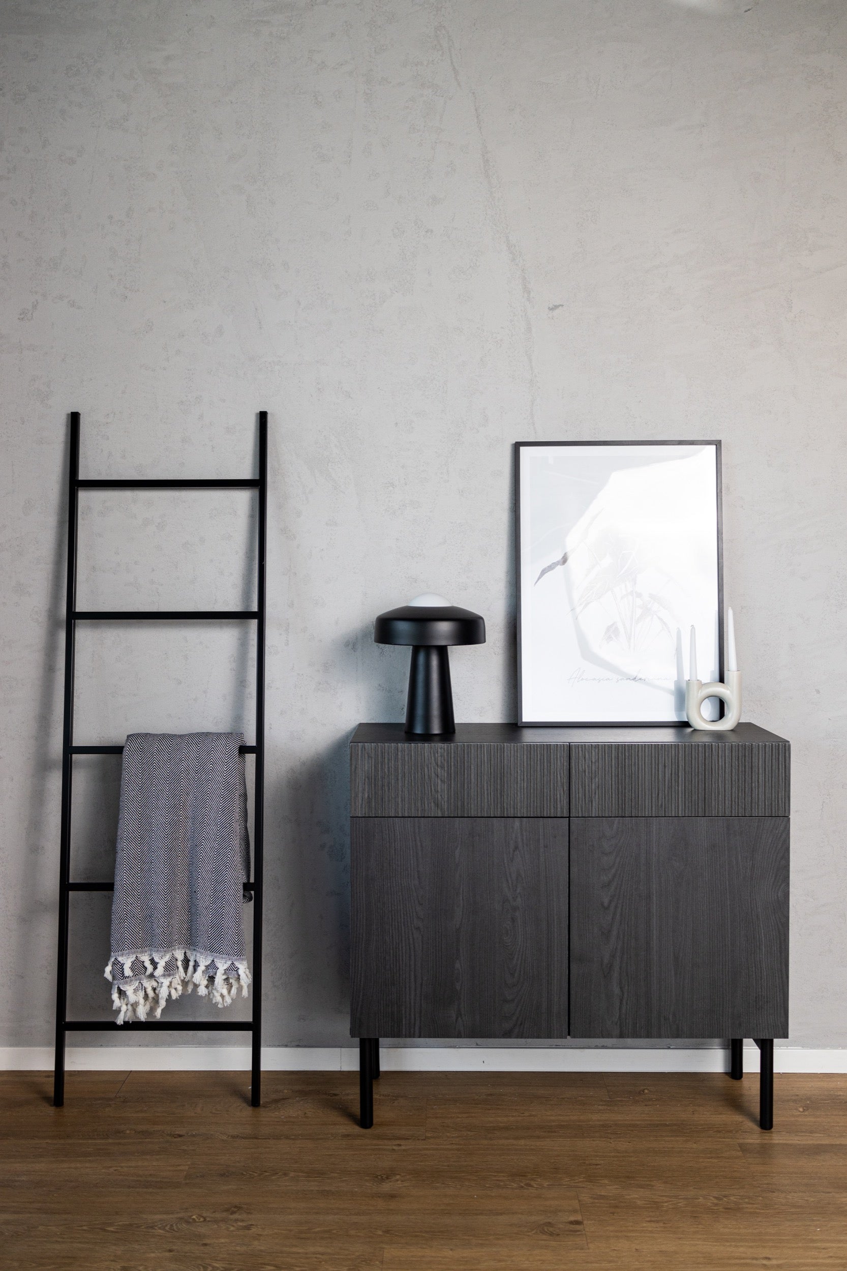 Komoda dwudrzwiowa Nolie z dwoma szufladami 100 cm Jesion Portland Czarny