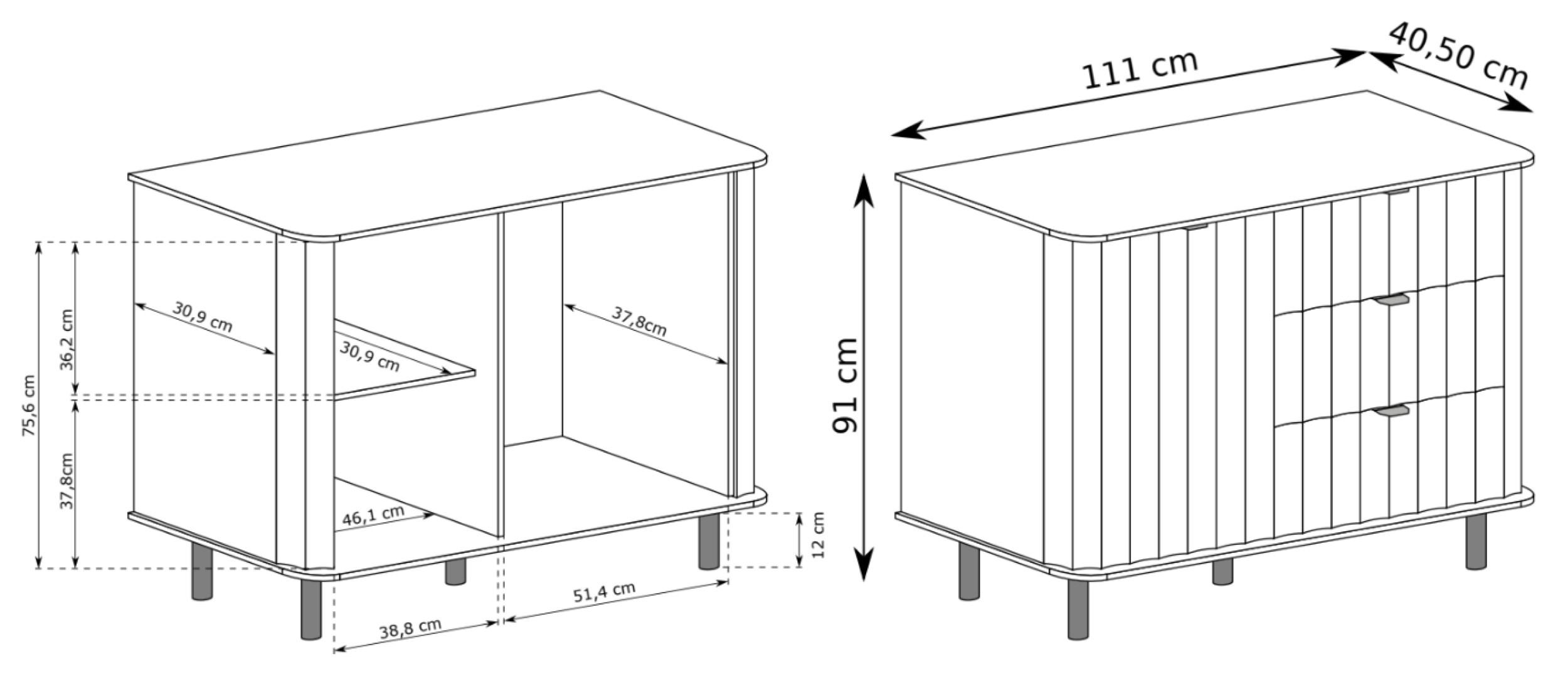 Komoda jednodrzwiowa Novado z trzema szufladami 111 cm kaszmir