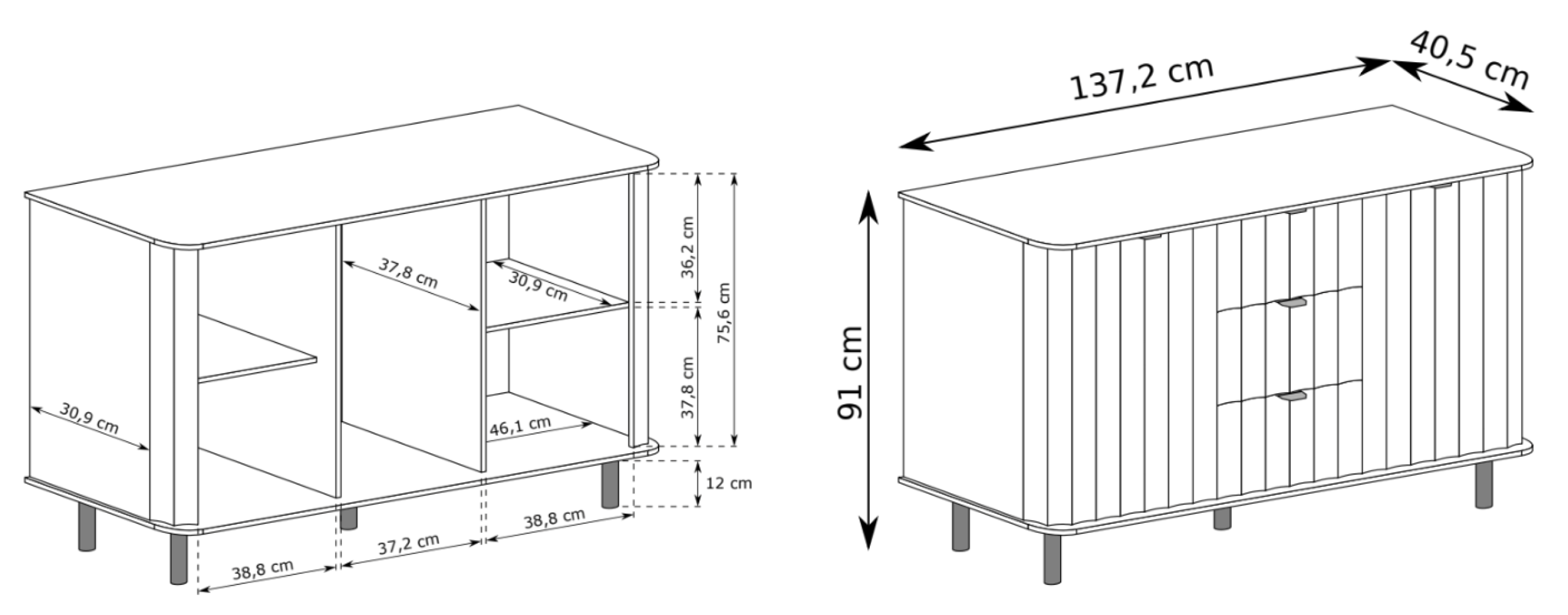 Komoda dwudrzwiowa Novado z trzema szufladami 137 cm kaszmir