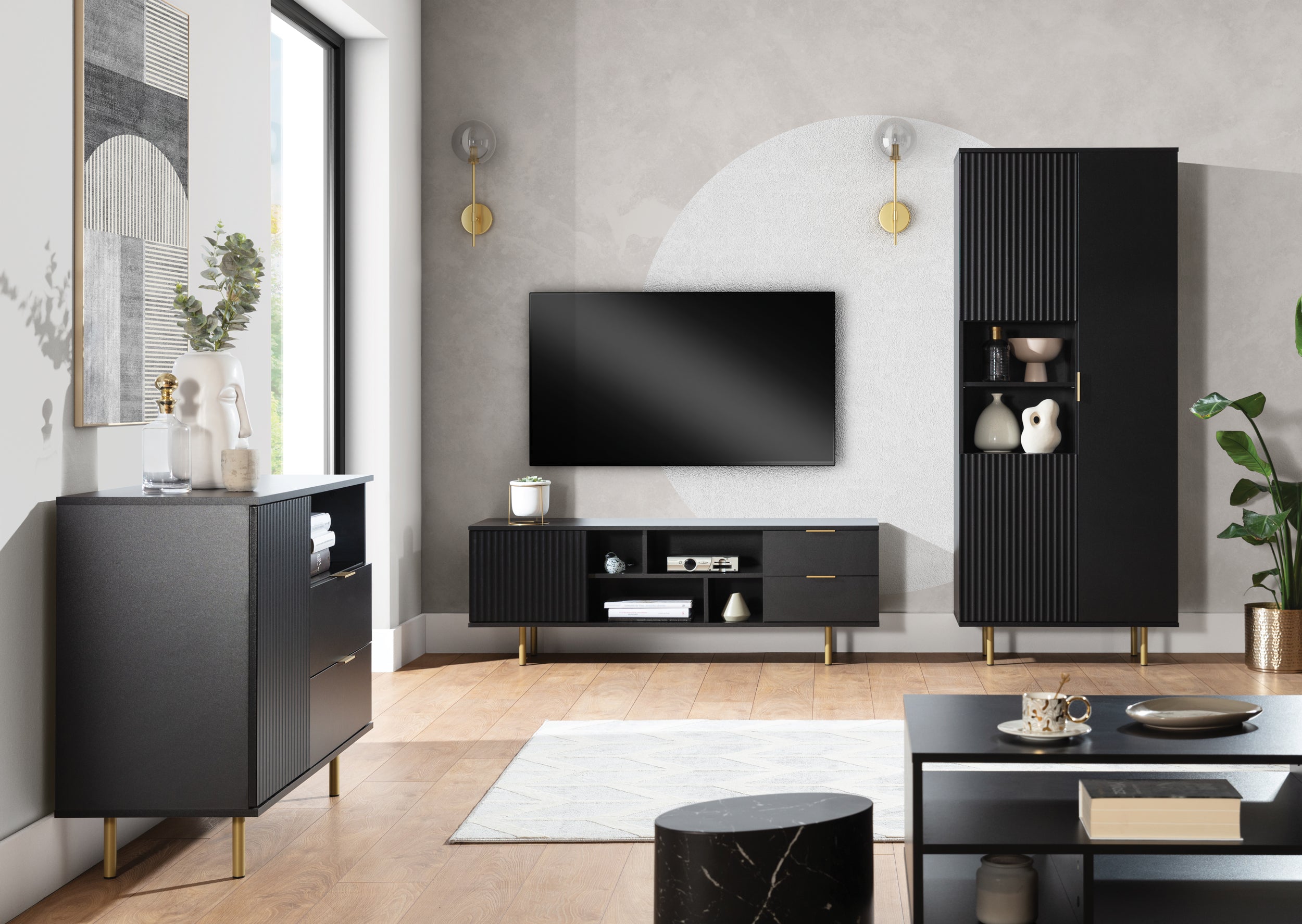 Szafka RTV Klazby 150 cm czarny mat lamele