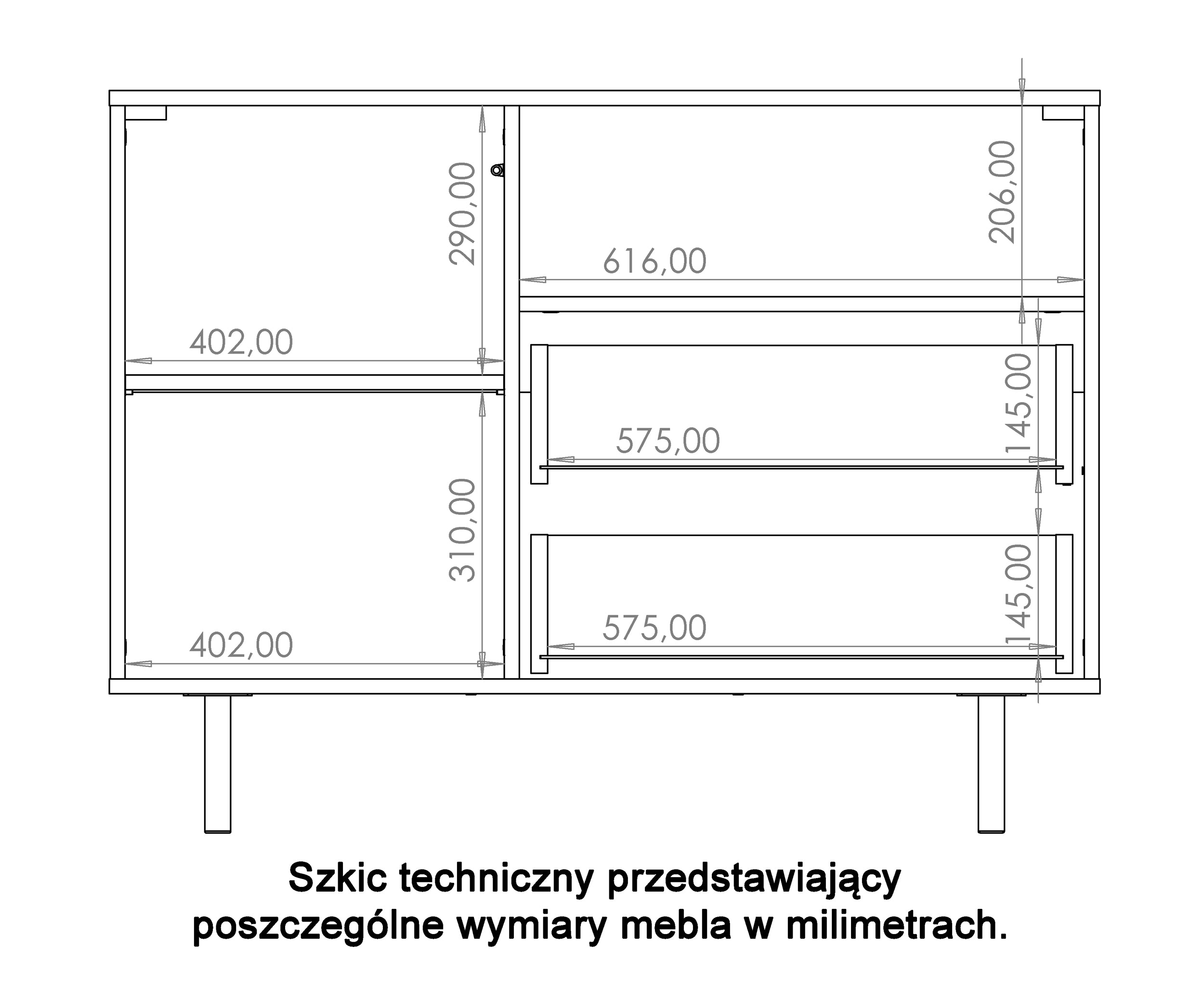 Komoda jednodrzwiowa Klazby 107 cm z dwiema szufladami i półką czarny mat lamele