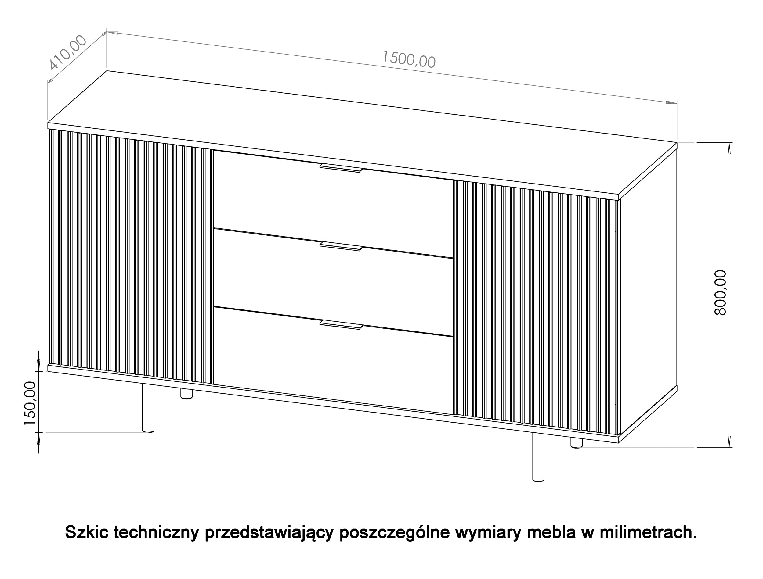 Komoda dwudrzwiowa Klazby 150 cm z trzema szufladami kaszmir lamele