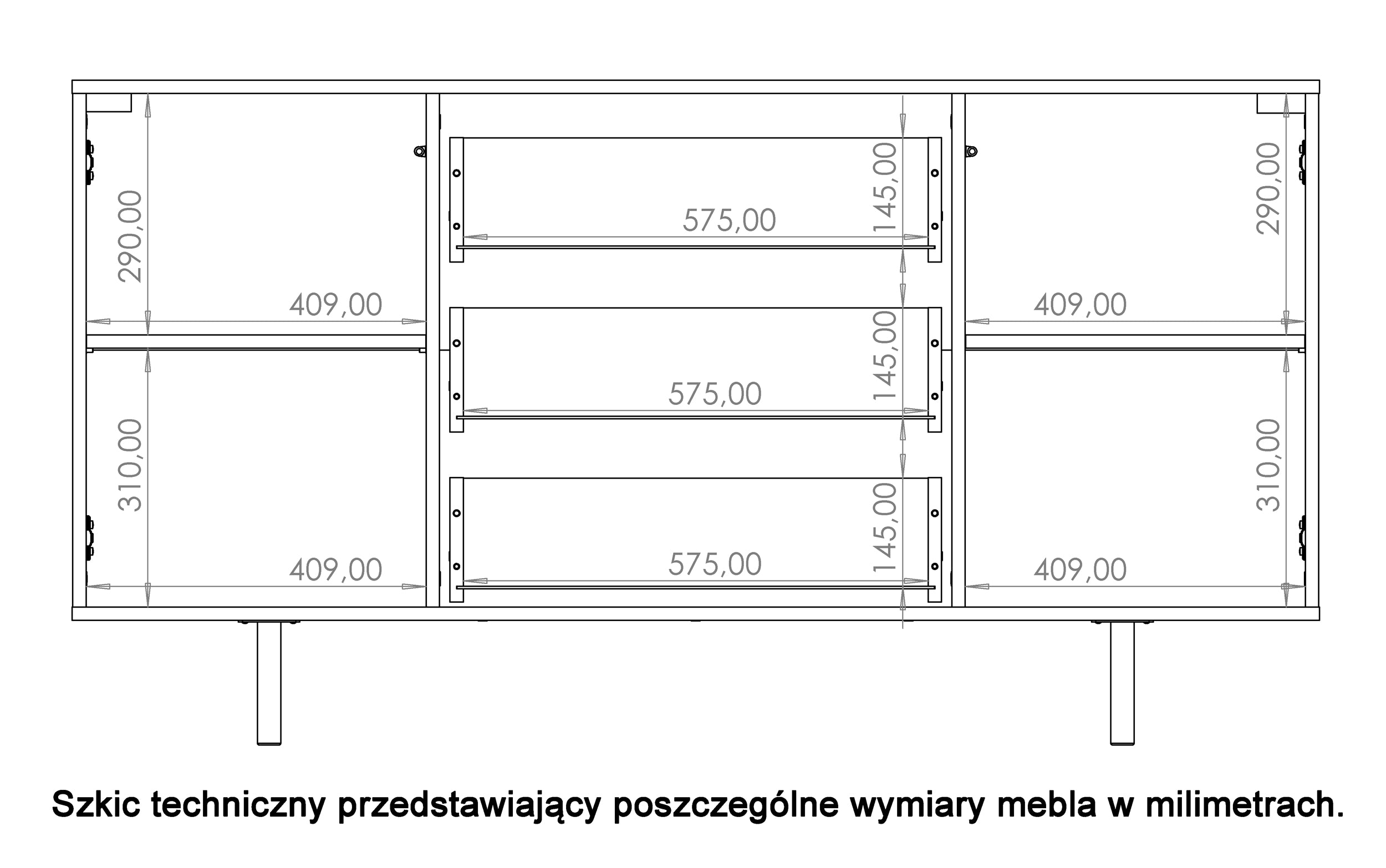 Komoda dwudrzwiowa Klazby 150 cm z trzema szufladami kaszmir lamele