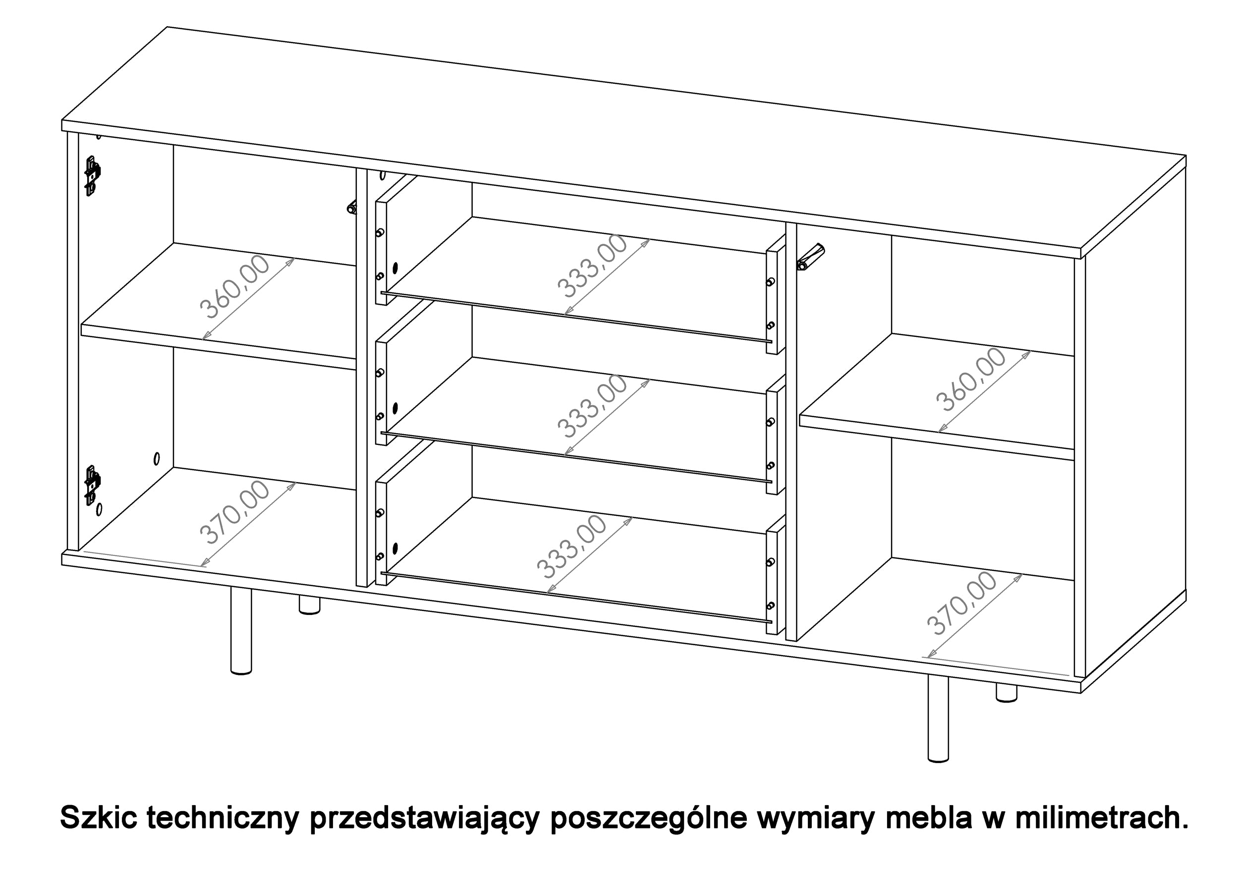 Komoda dwudrzwiowa Klazby 150 cm z trzema szufladami kaszmir lamele