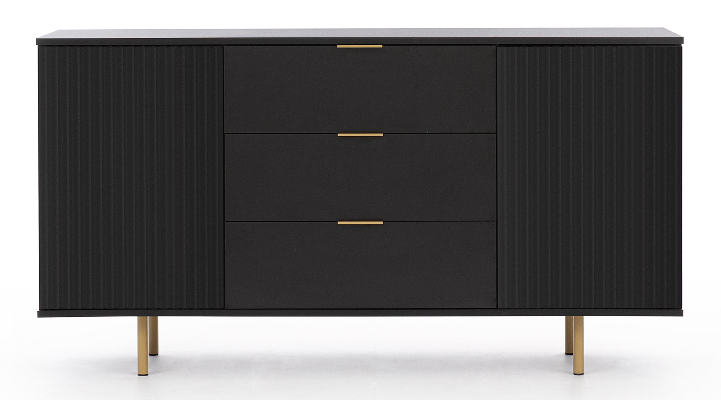 Komoda dwudrzwiowa Klazby 150 cm z trzema szufladami czarny mat lamele