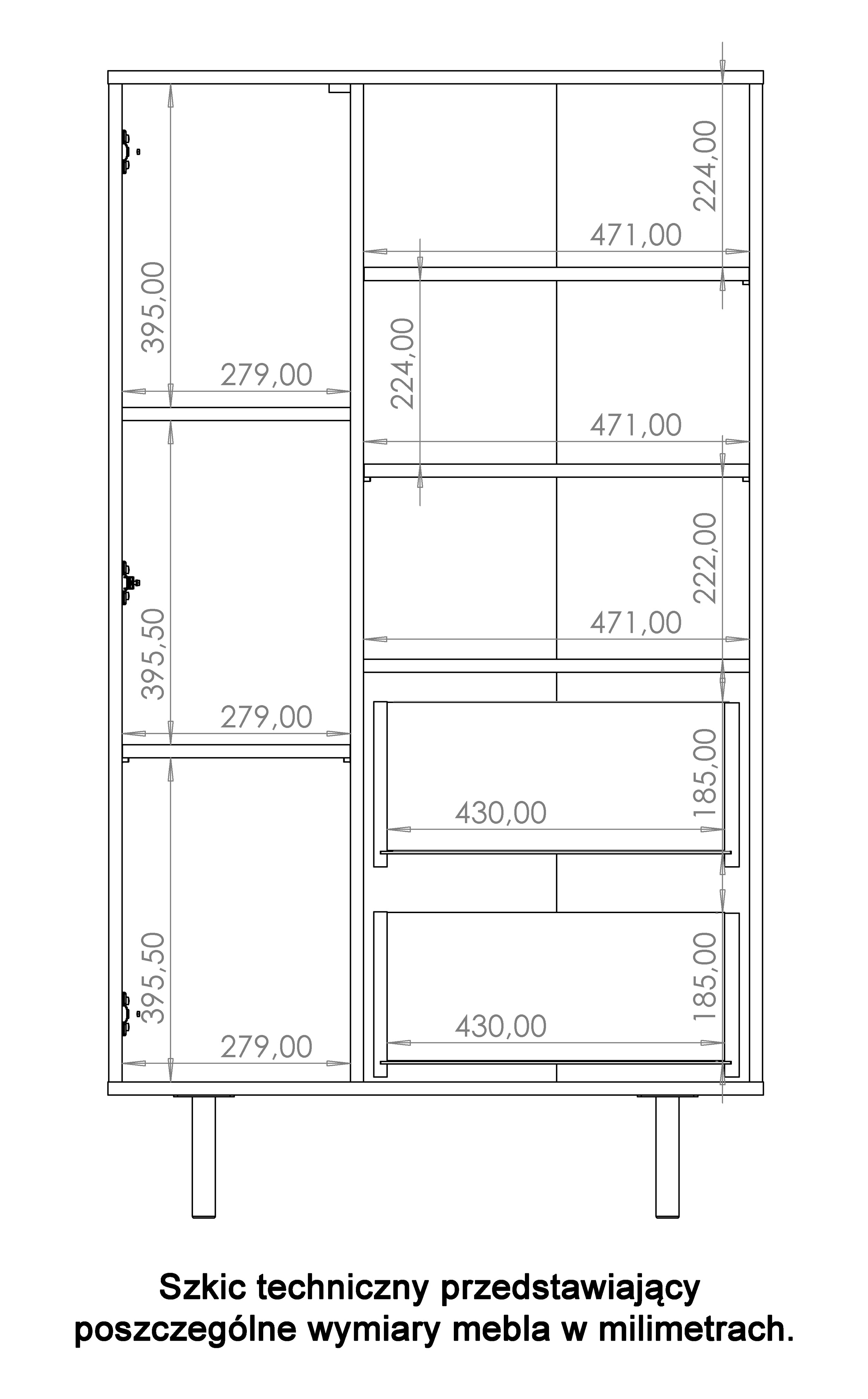 Regał Klazby 80 cm jednodrzwiowy z dwiema szufladami czarny mat lamele