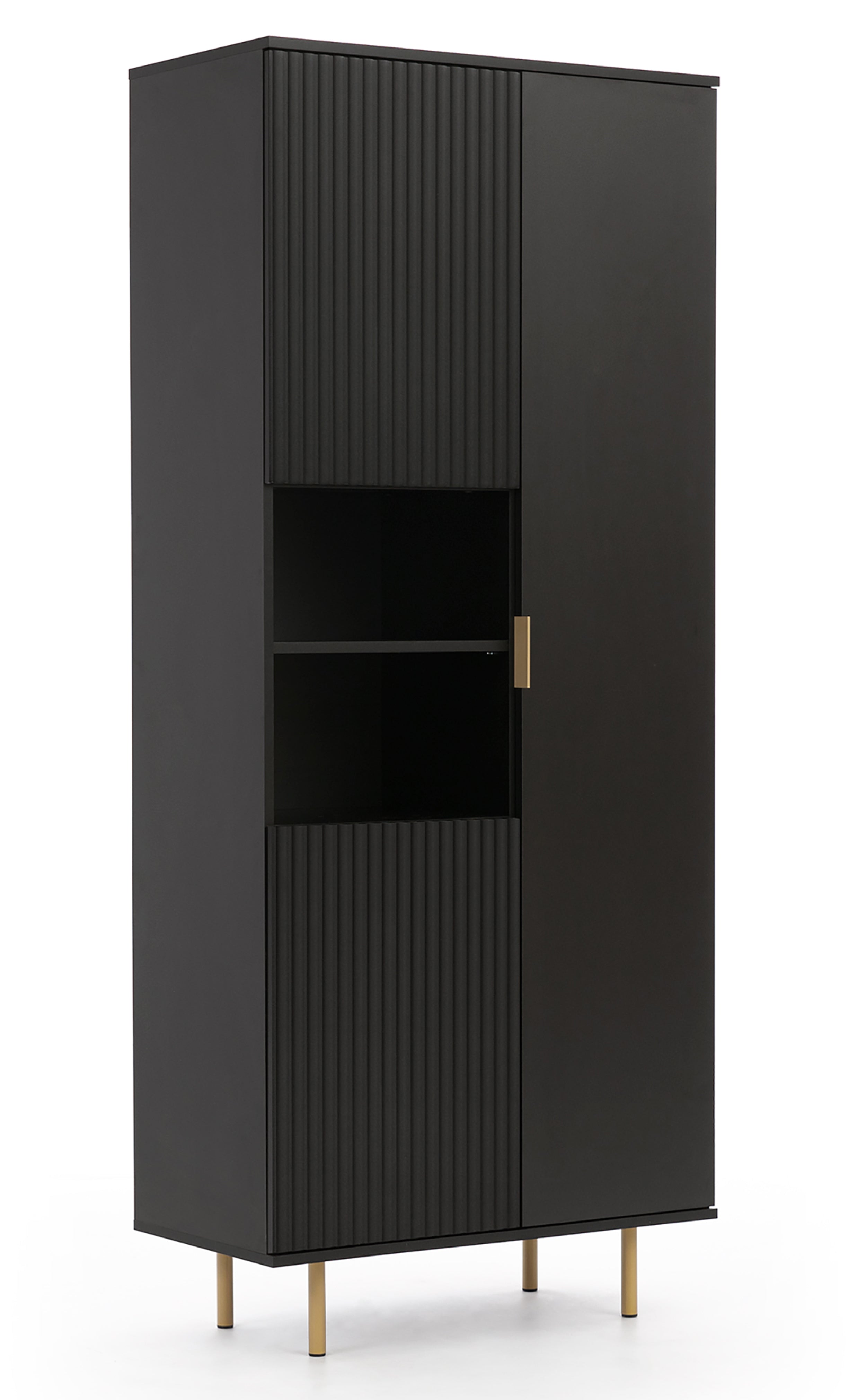 Regał zamykany Klazby 80 cm z dwiema półkami czarny mat lamele