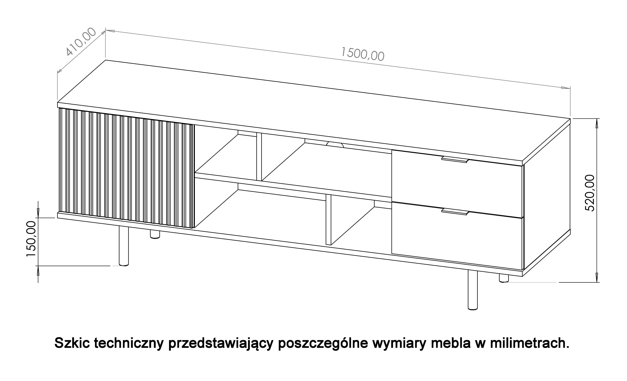 Szafka RTV Klazby 150 cm czarny mat lamele