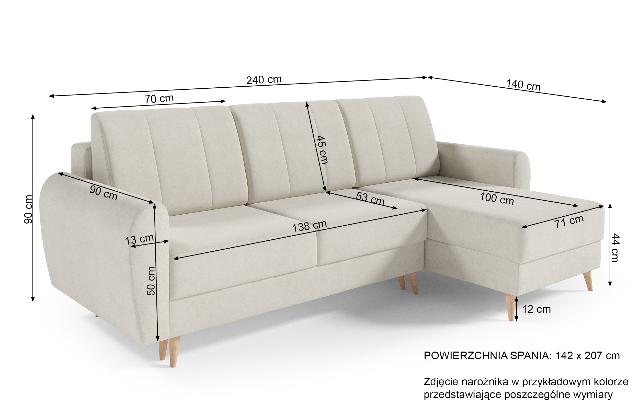 Narożnik z funkcją spania Dordo L-kształtny szarobeżowy z pojemnikiem welur hydrofobowy uniwersalny