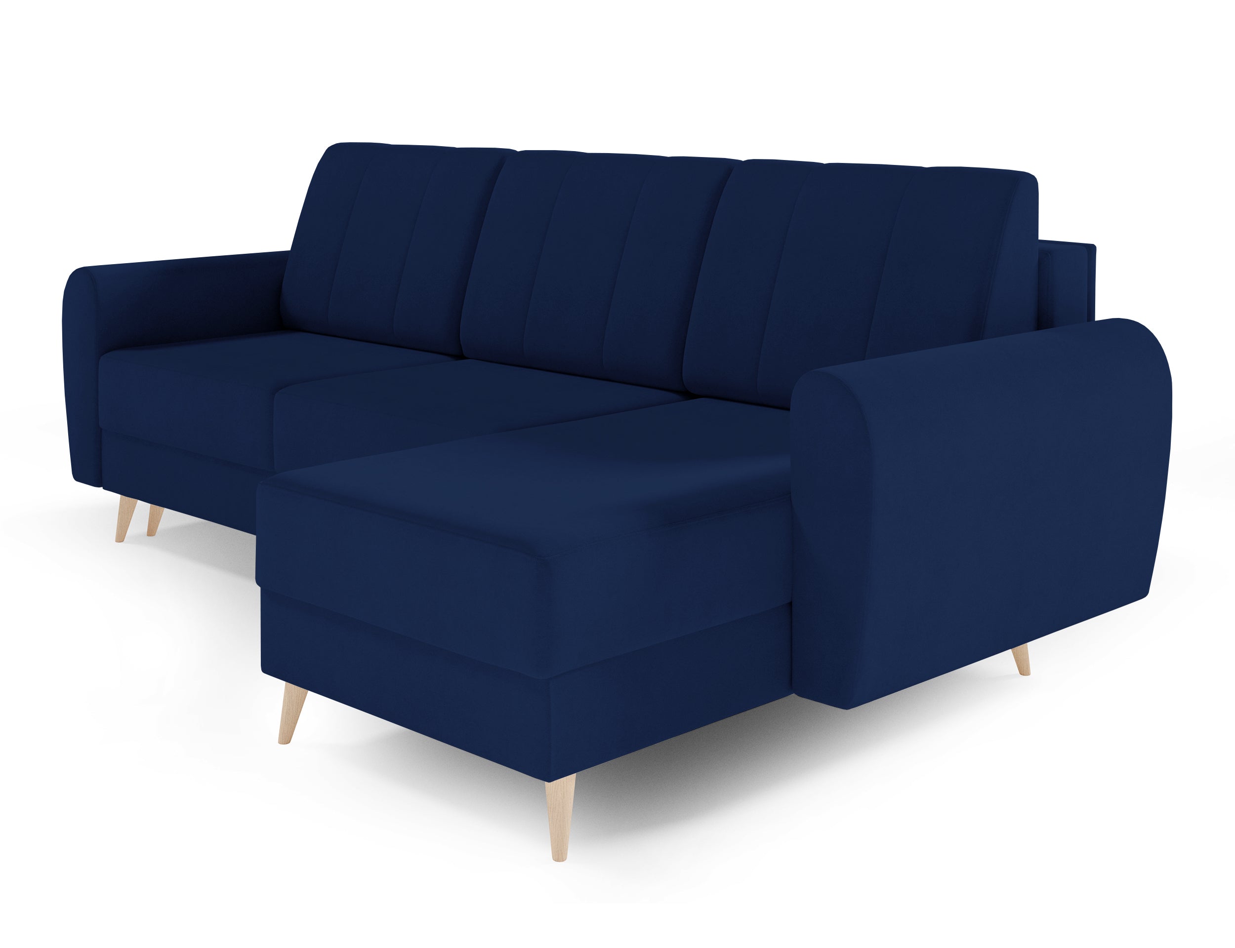 Narożnik z funkcją spania Dordo L-kształtny granatowy z pojemnikiem welur hydrofobowy uniwersalny