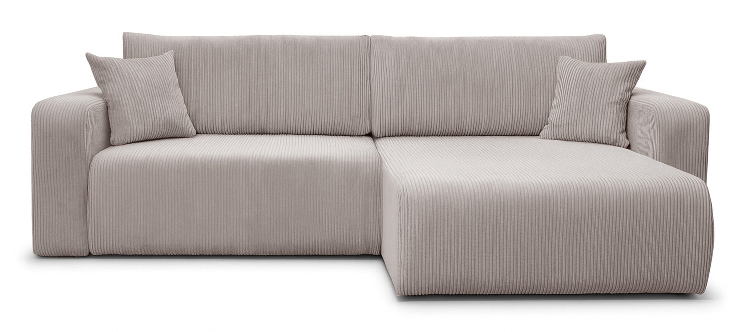 Narożnik z funkcją spania Nellio L-kształtny uniwersalny z pojemnikiem beżowy sztruks