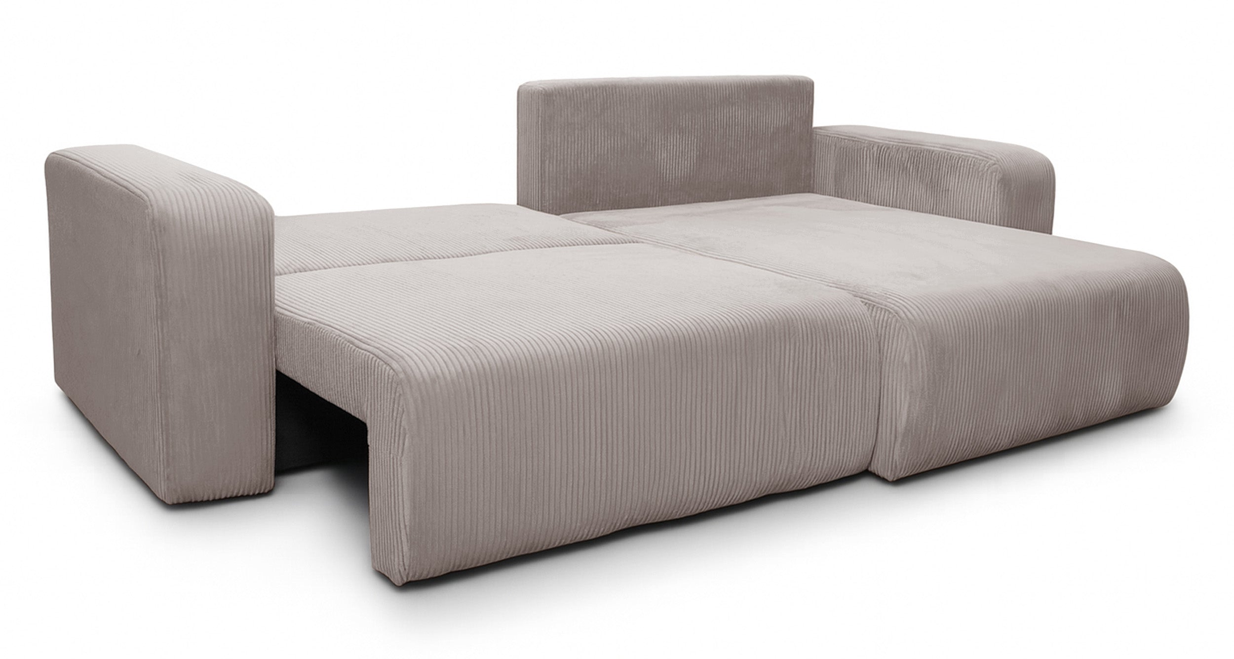 Narożnik z funkcją spania Nellio L-kształtny uniwersalny z pojemnikiem beżowy sztruks