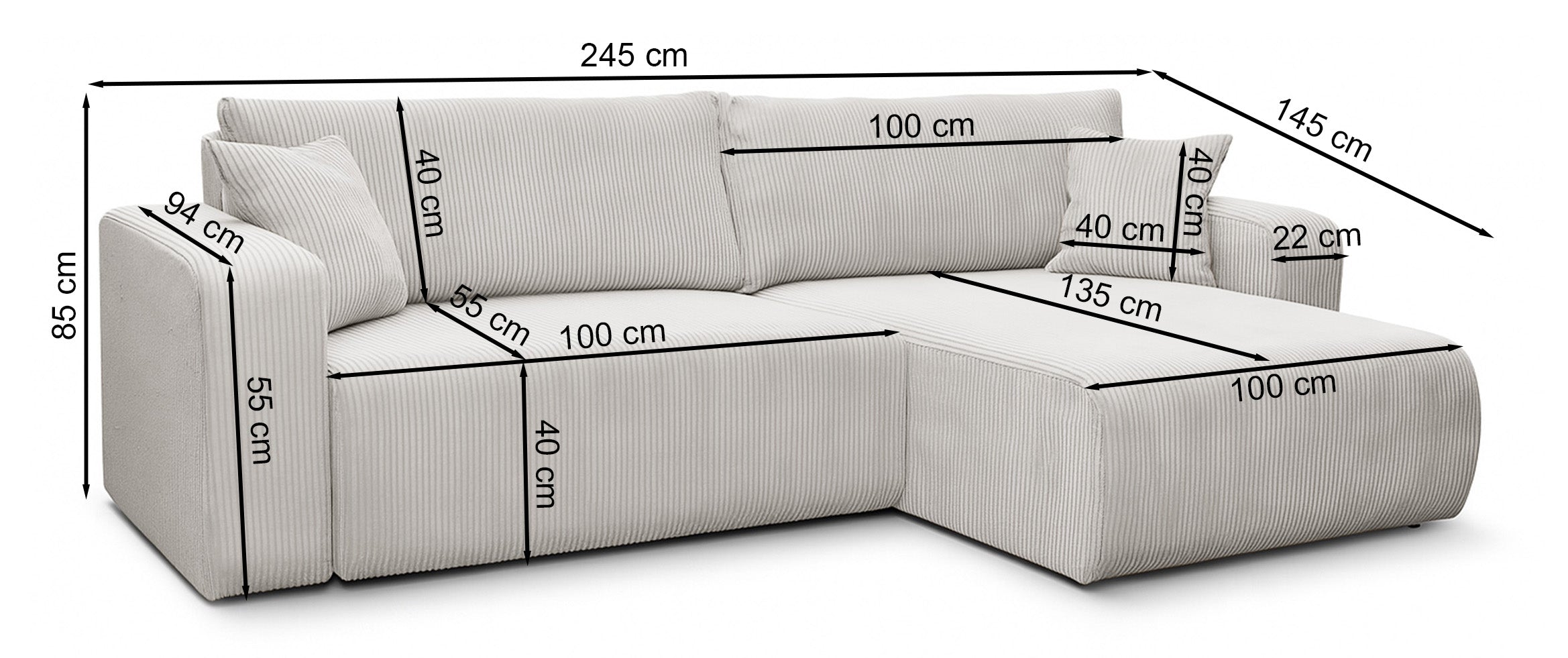 Narożnik z funkcją spania Nellio L-kształtny uniwersalny z pojemnikiem beżowy sztruks