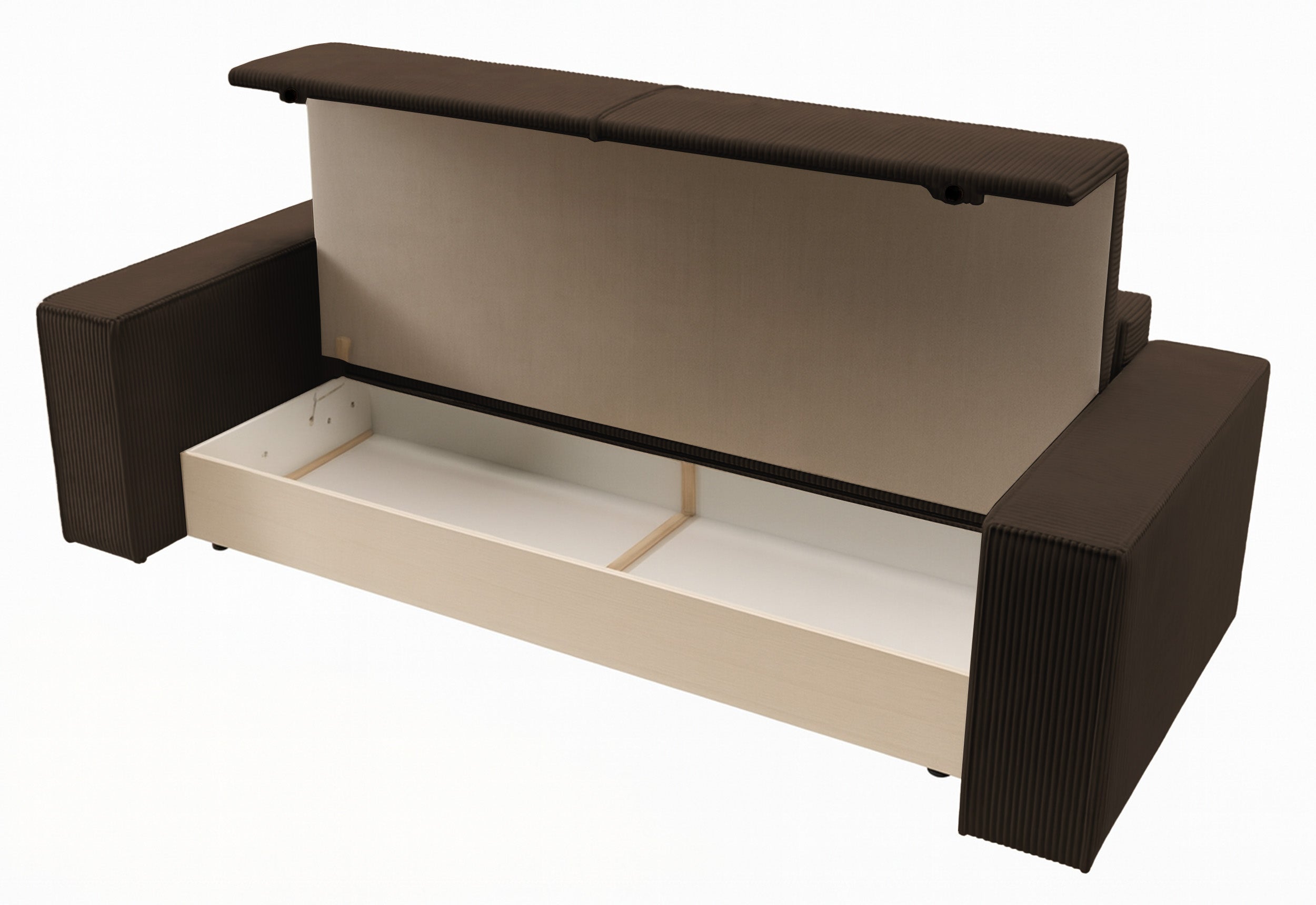 Kanapa rozkładana trzyosobowa Farese z pojemnikiem brązowa sztruks