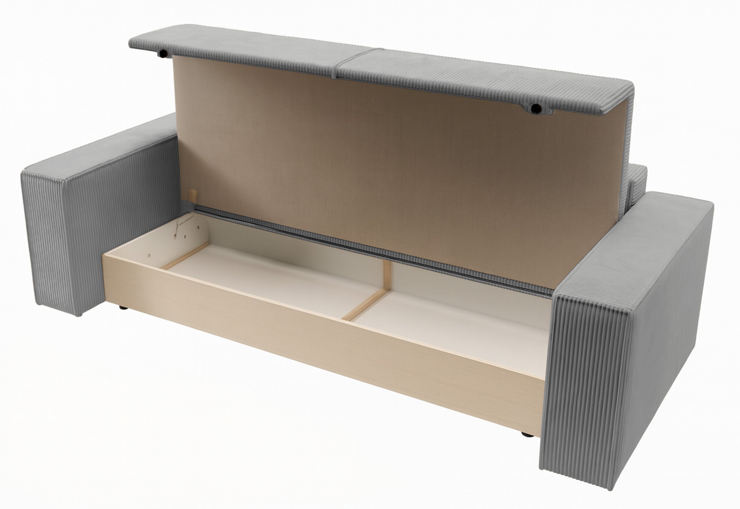 Kanapa rozkładana trzyosobowa Farese z pojemnikiem jasnoszara sztruks