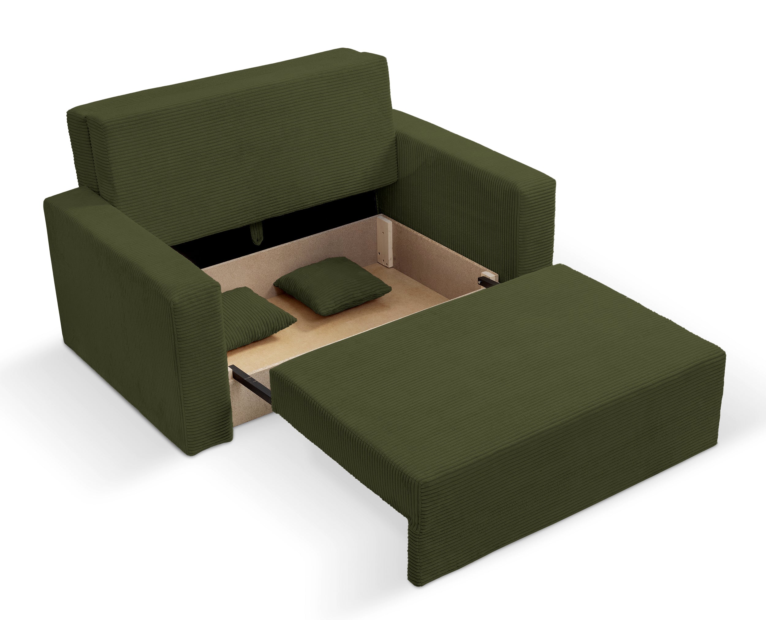 Kanapa rozkładana dwuosobowa Peroso oliwkowa z pojemnikiem sztruks