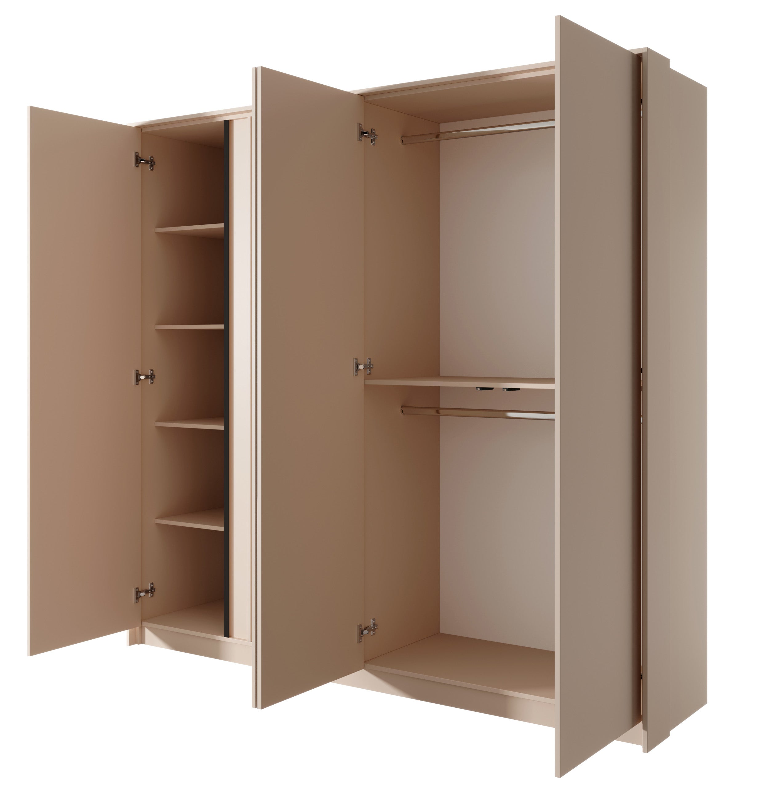 Szafa czterodrzwiowa Odesty z drążkiem, półkami i lustrem 220 cm Beżowa