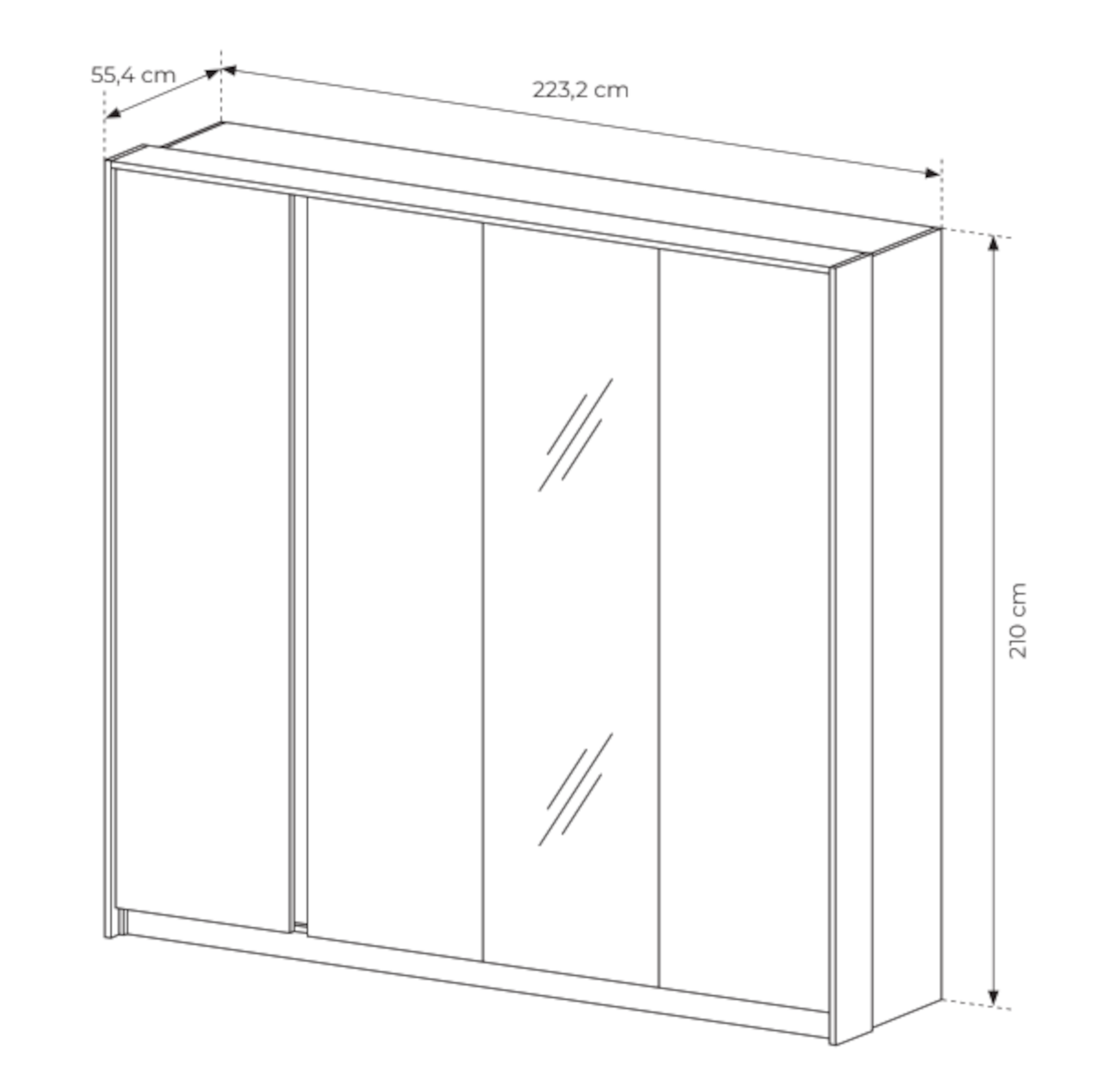Szafa czterodrzwiowa Odesty z drążkiem, półkami i lustrem 220 cm Beżowa