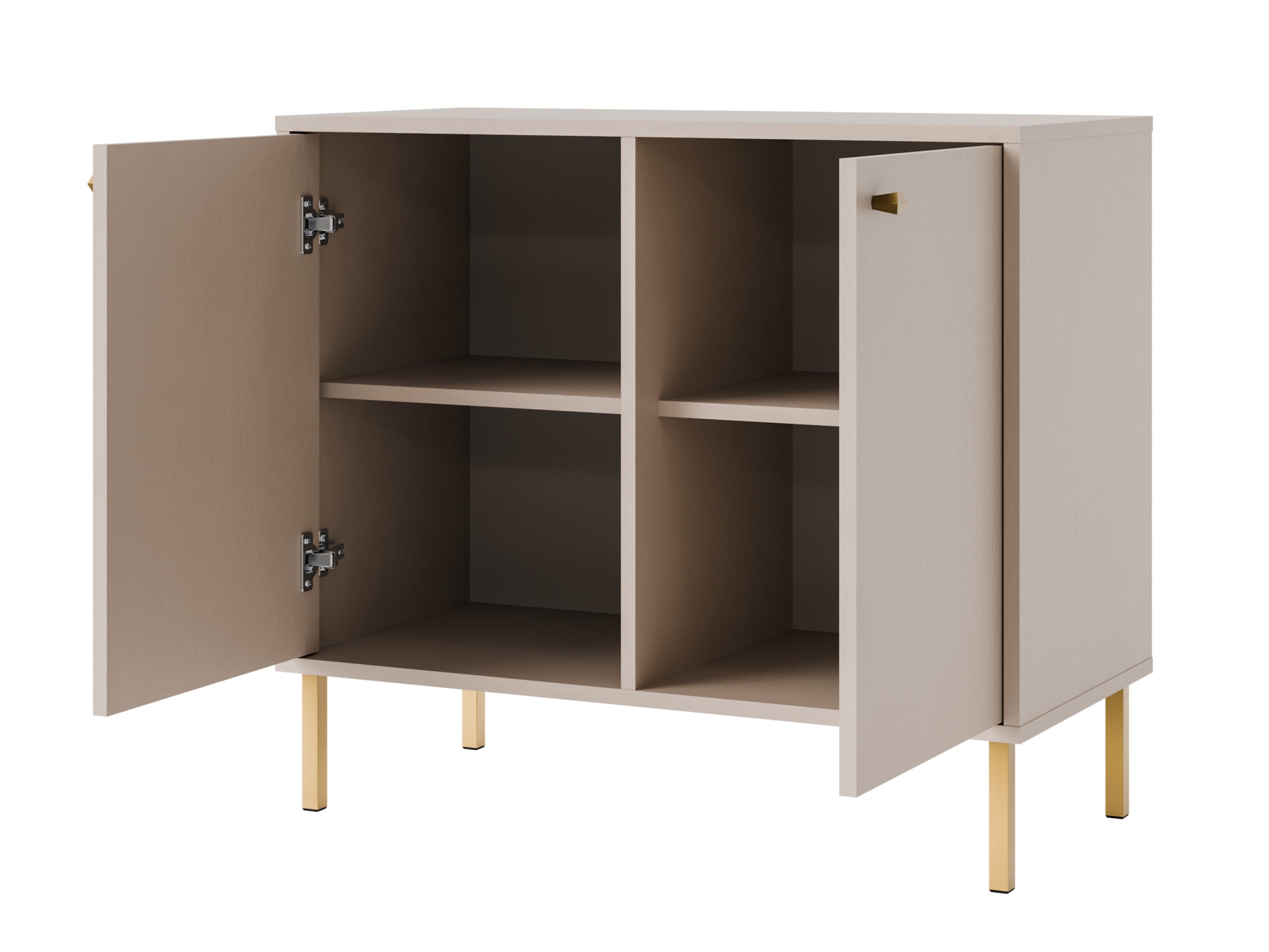 Komoda dwudrzwiowa Oktio 84 cm beż piaskowy na złotych nogach