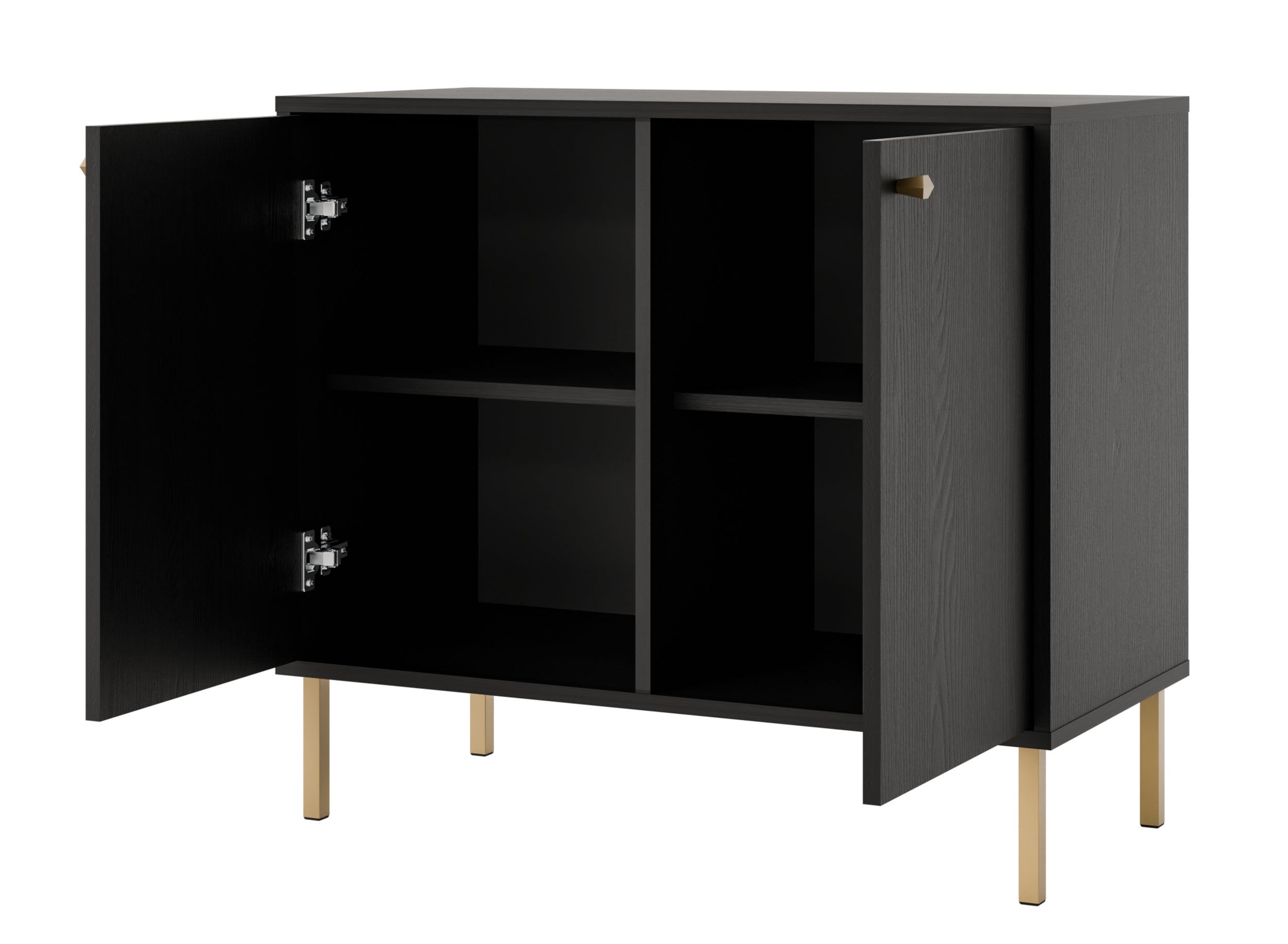 Komoda dwudrzwiowa Oktio 84 cm czarny grafit na złotych nogach