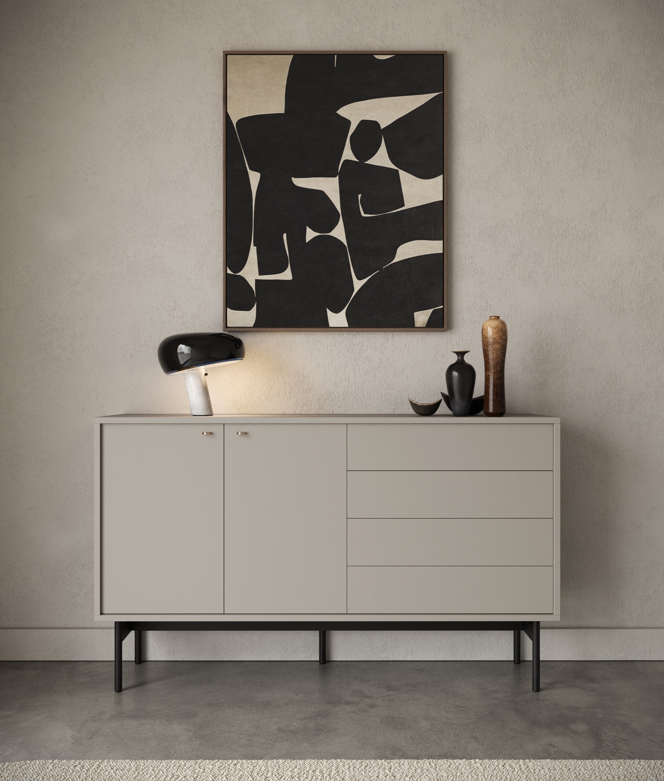 Komoda dwudrzwiowa Olar z czterema szufladami 154 cm kaszmir