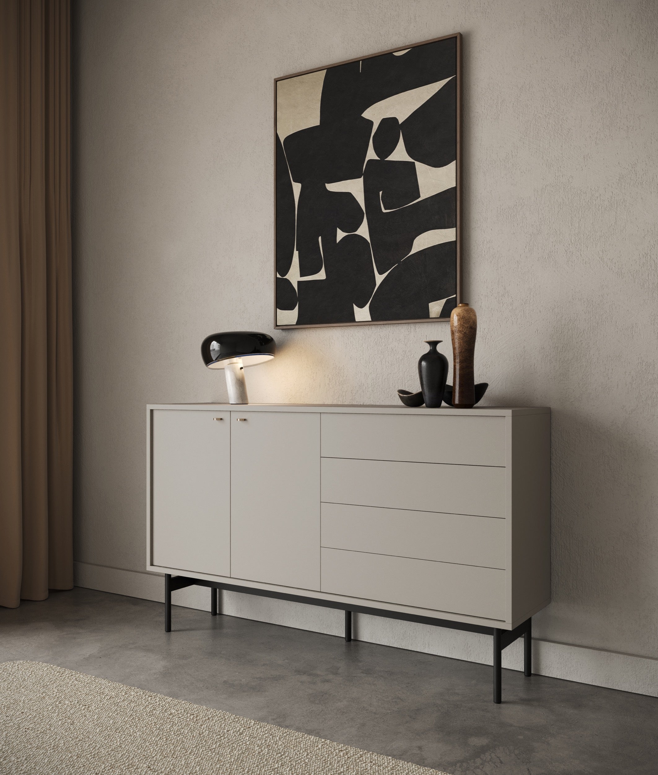 Komoda dwudrzwiowa Olar z czterema szufladami 154 cm kaszmir