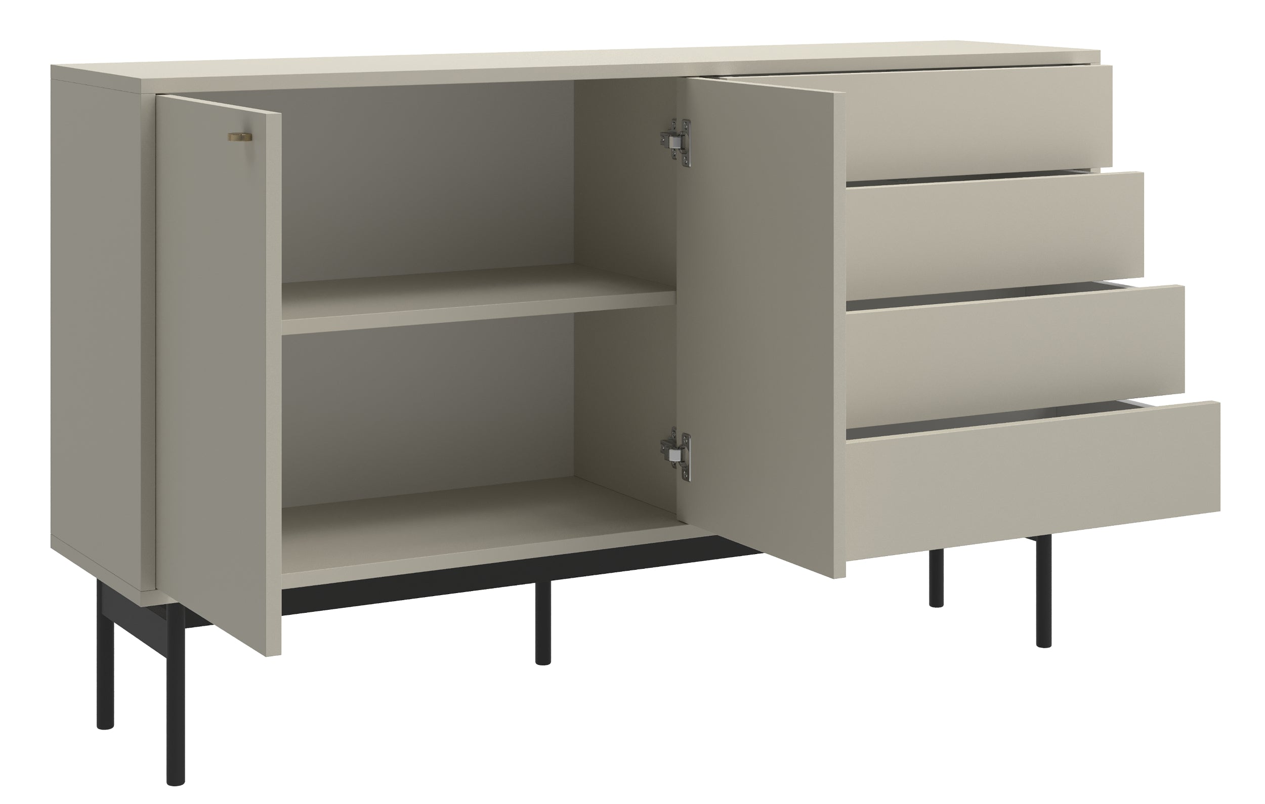 Komoda dwudrzwiowa Olar z czterema szufladami 154 cm kaszmir