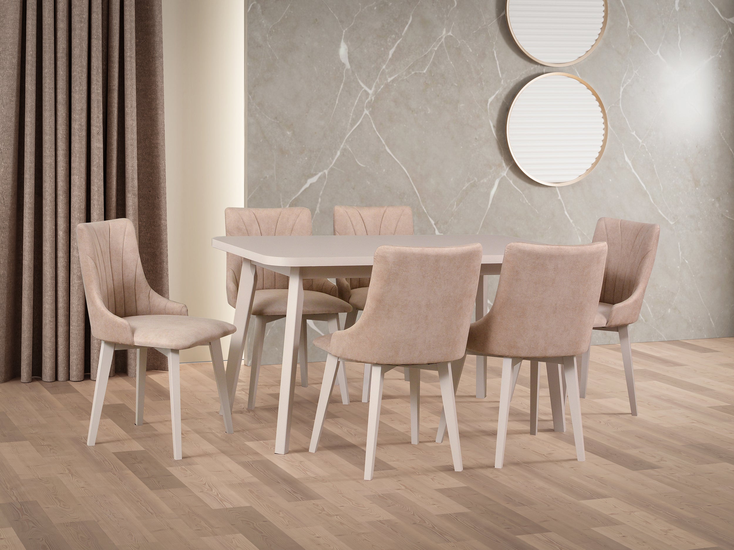 Stół drewniany do jadalni rozkładany Dimenly 140-180x80 cm biały/kaszmir