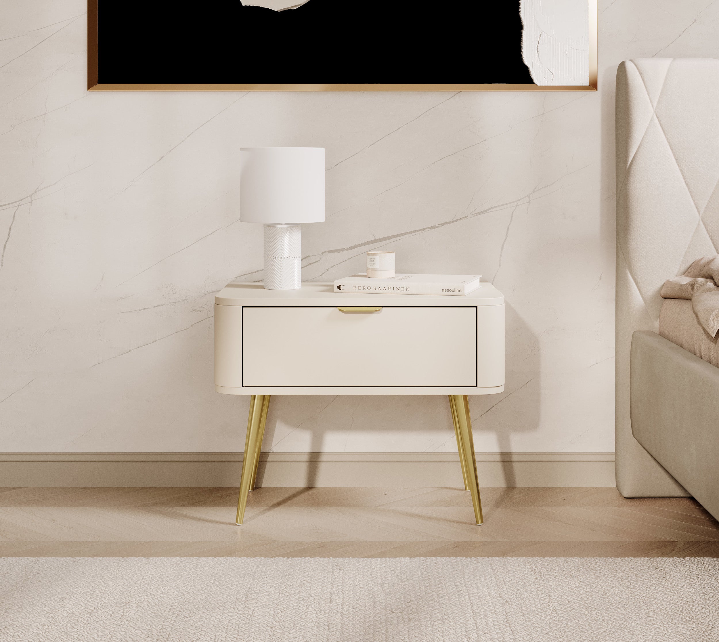 Szafka nocna Oval z szufladą 63 cm beż piaskowy
