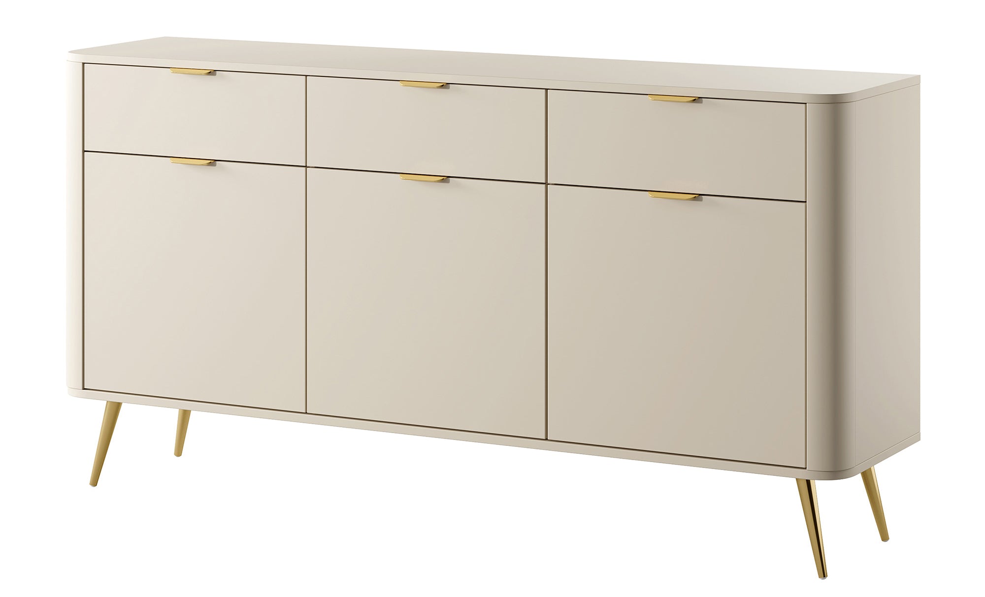 Komoda trzydrzwiowa Oval z szufladami 163,5 cm beż piaskowy