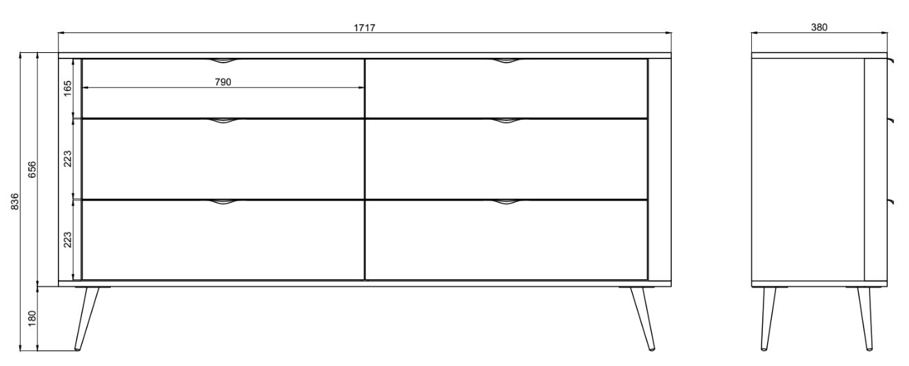 Komoda Oval z sześcioma szufladami 173 cm beż piaskowy