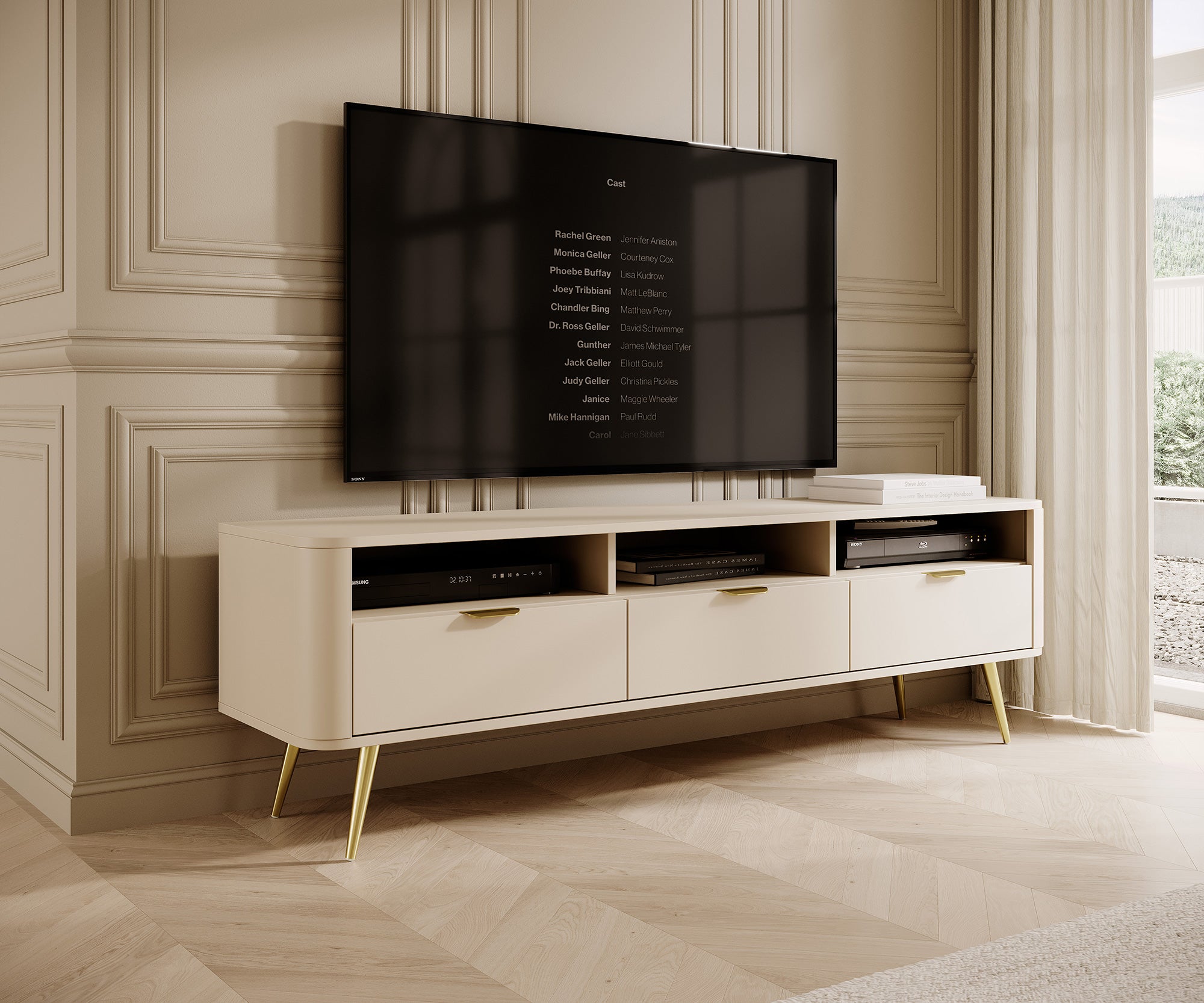 Szafka RTV Oval 160 cm z wnękami beż piaskowy