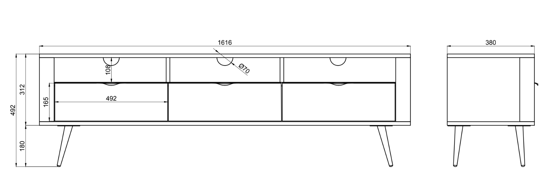 Szafka RTV Oval 160 cm z wnękami beż piaskowy