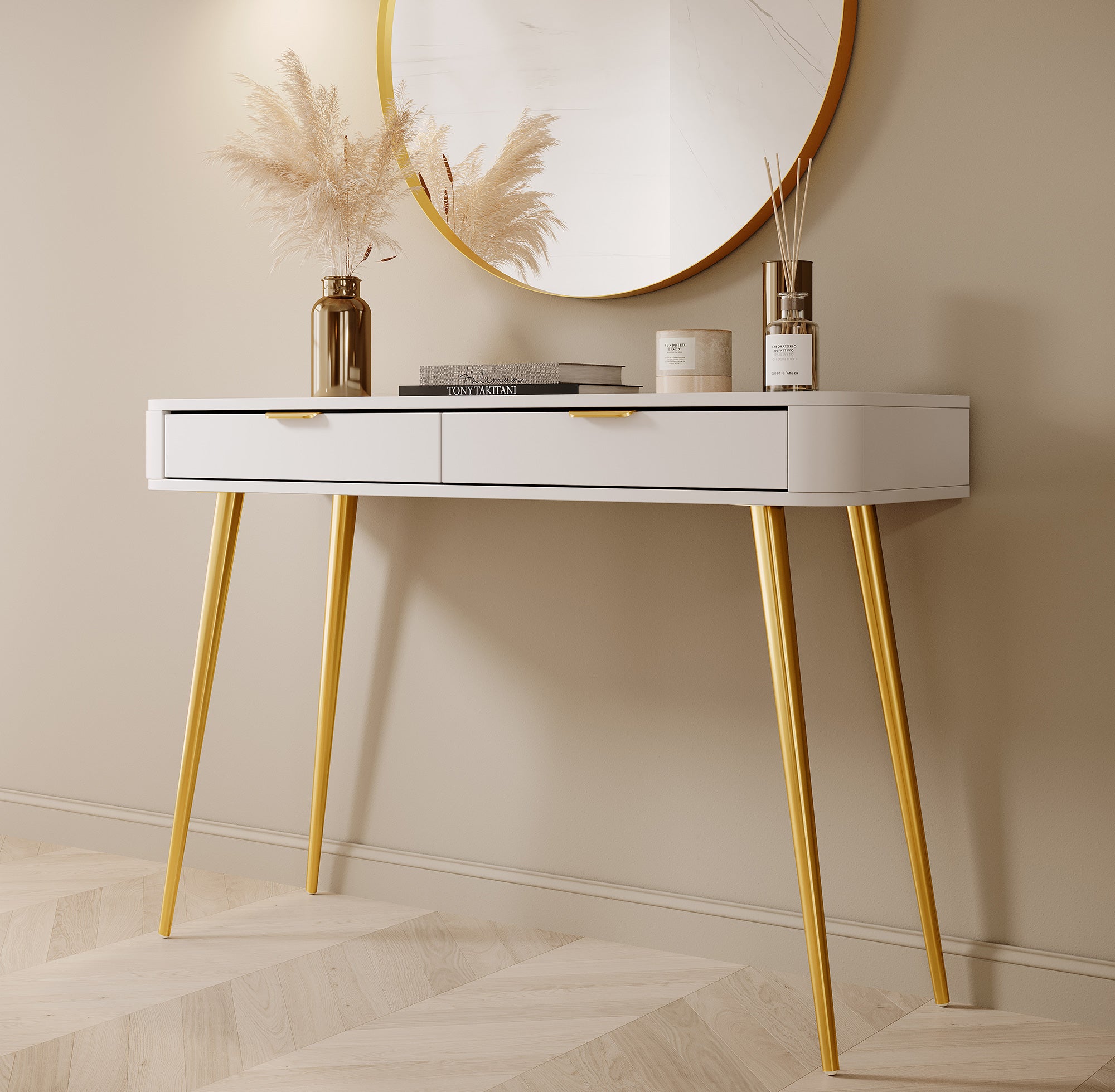 Toaletka z szufladami Oval 112 cm Biała