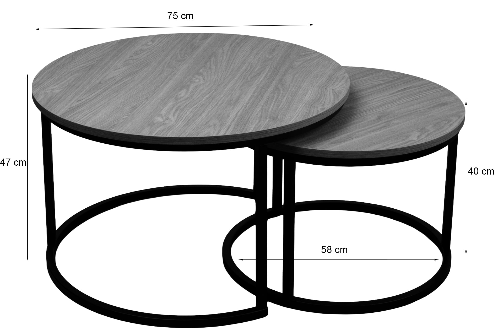 Zestaw dwóch stolików kawowych Complle okrągłe 75 i 58 cm czarne