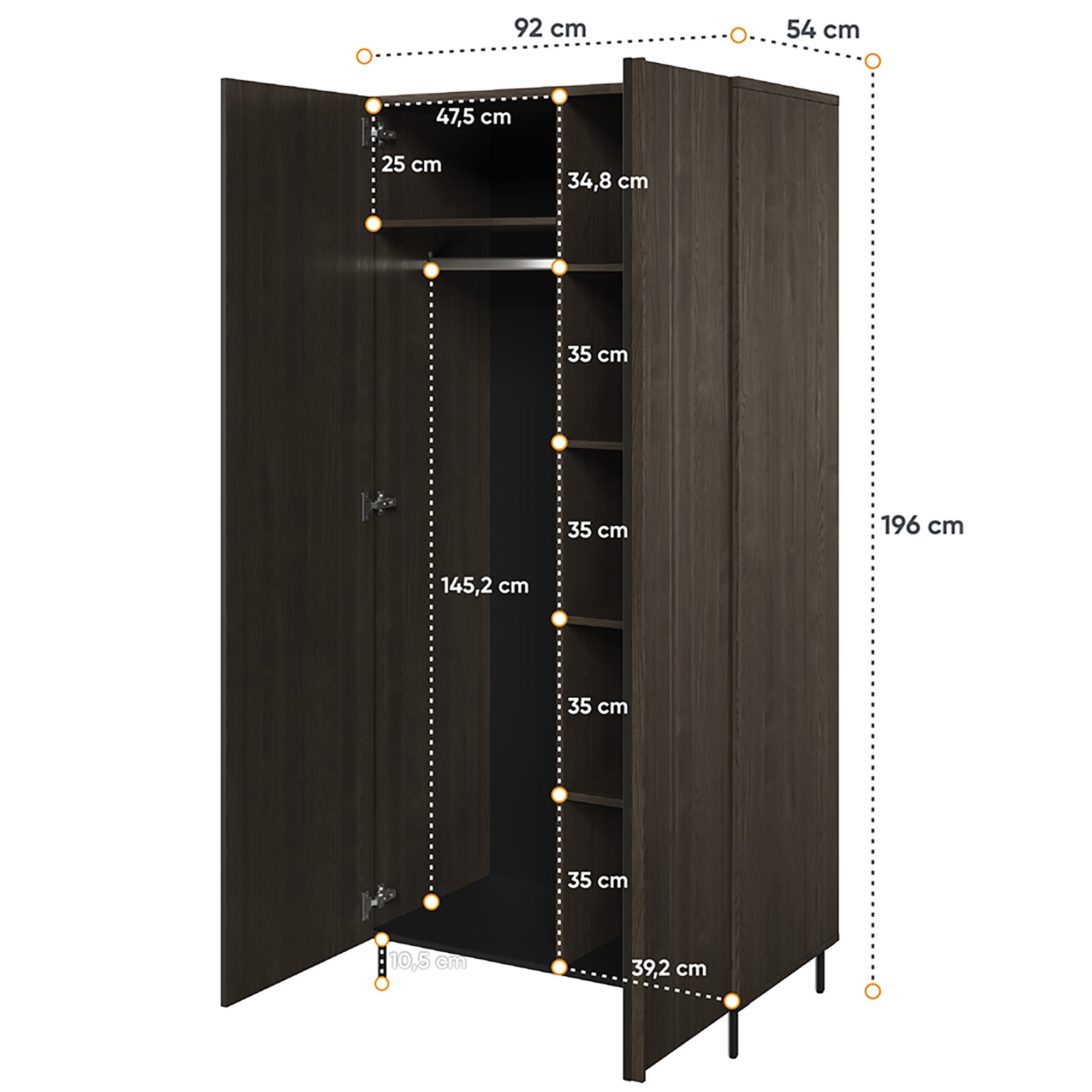 Szafa dwudrzwiowa Piemonte 92 cm Jesion portland/czarny